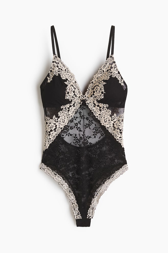 Padded-cup lace body - Black/Cream - 1
