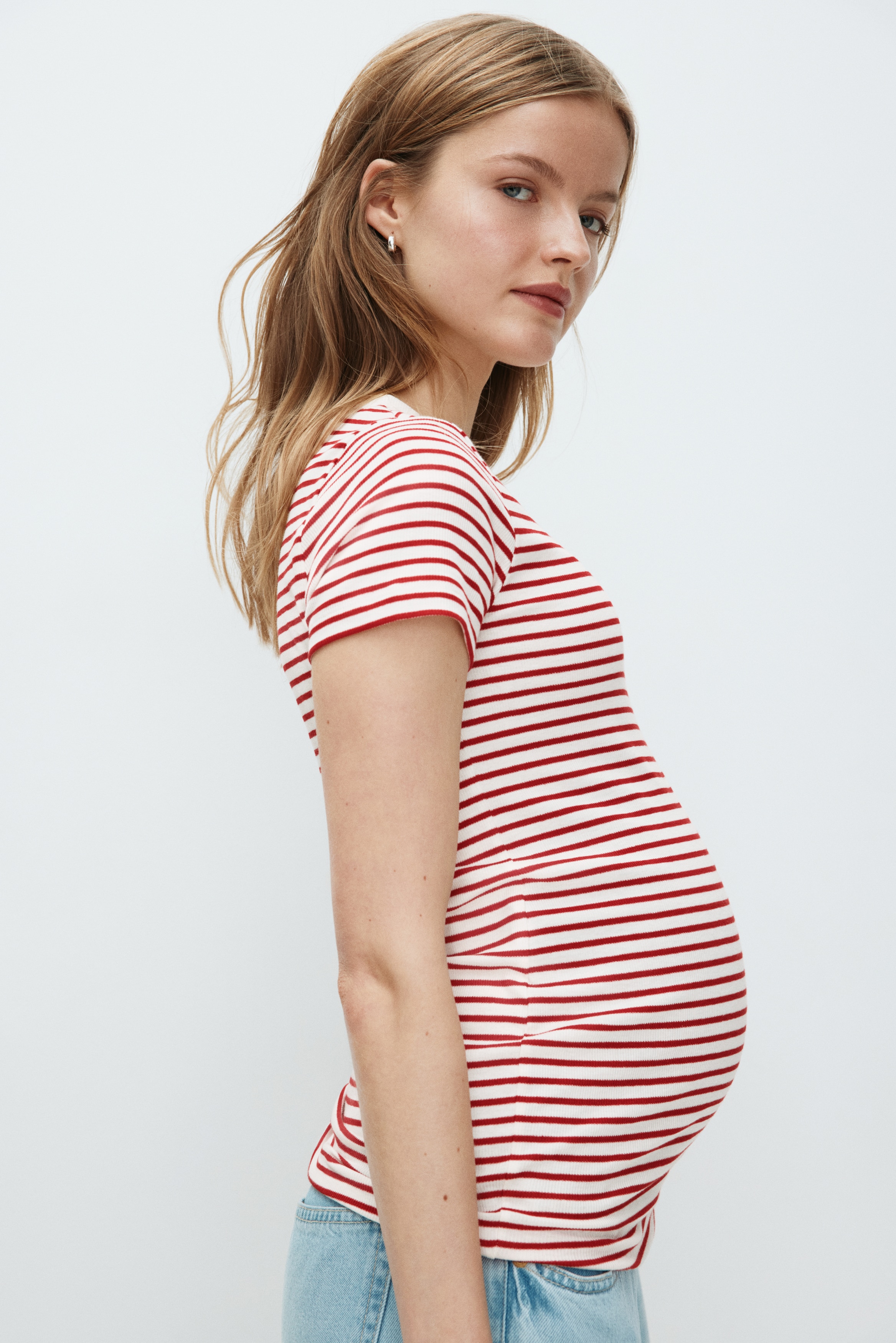 MAMA リブトップス - ホワイト／レッドボーダー - レディース | H&M JP