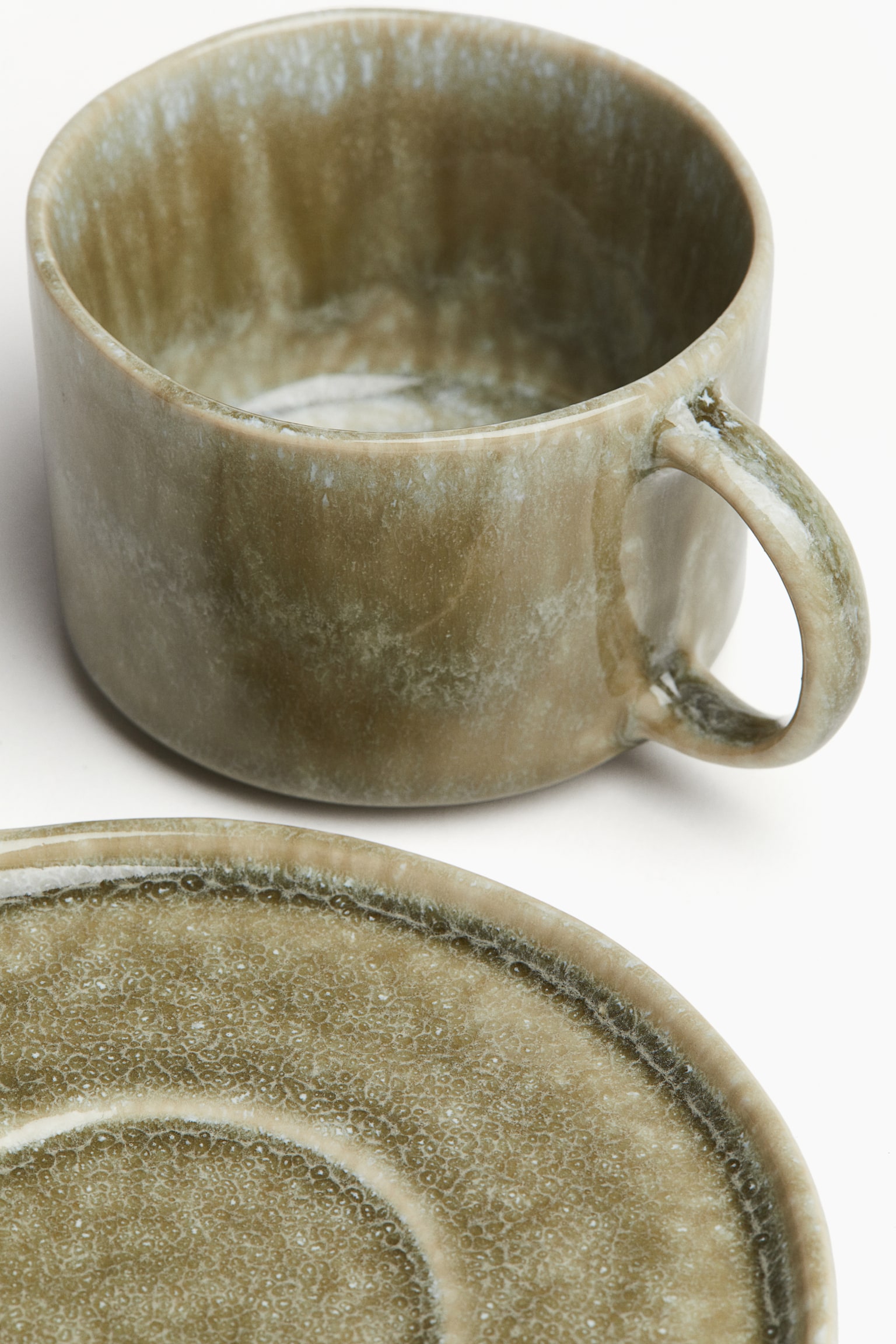 Reactive-glaze mug and saucer - Green - 4