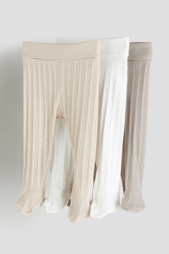 Lot de 3 leggings en coton côtelé - Grège clair/beige clair/Rose poudré/crème - 1