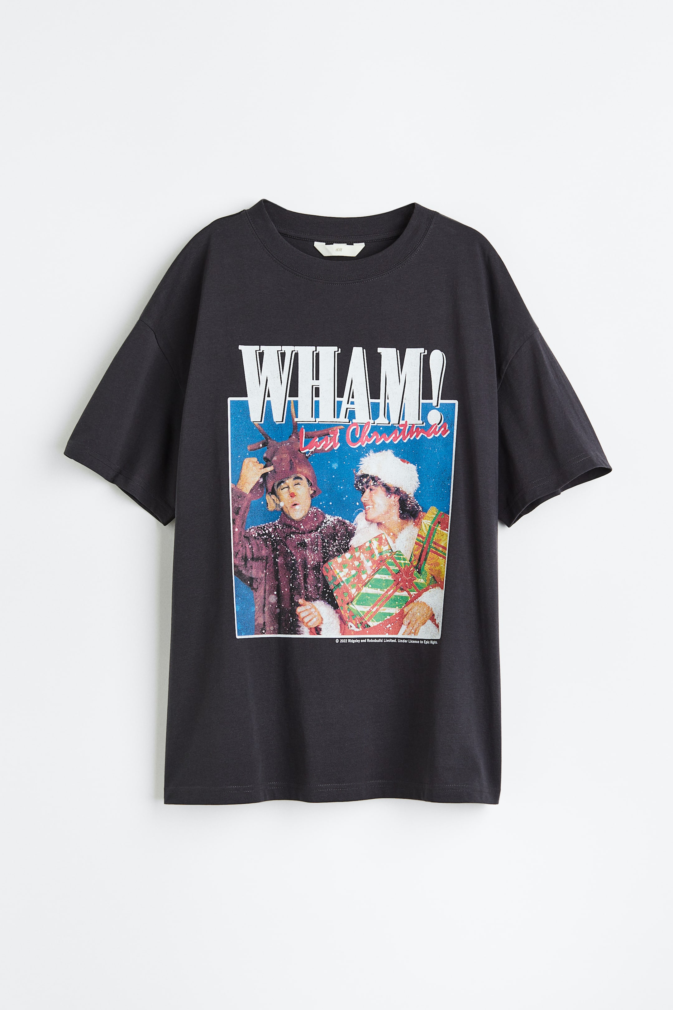 Oversized printed T-shirt - Round neck - Short sleeve - Dark grey/Wham ...