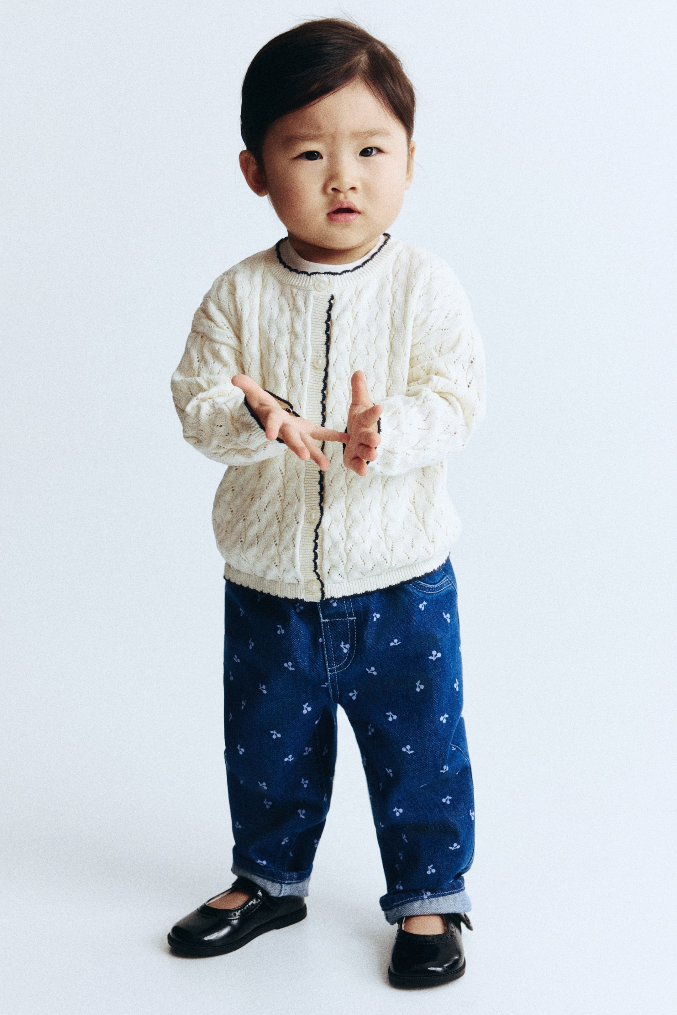 View larger image: Cotton trousers - Dark denim blue/Cherries - Kids | H&M 1
