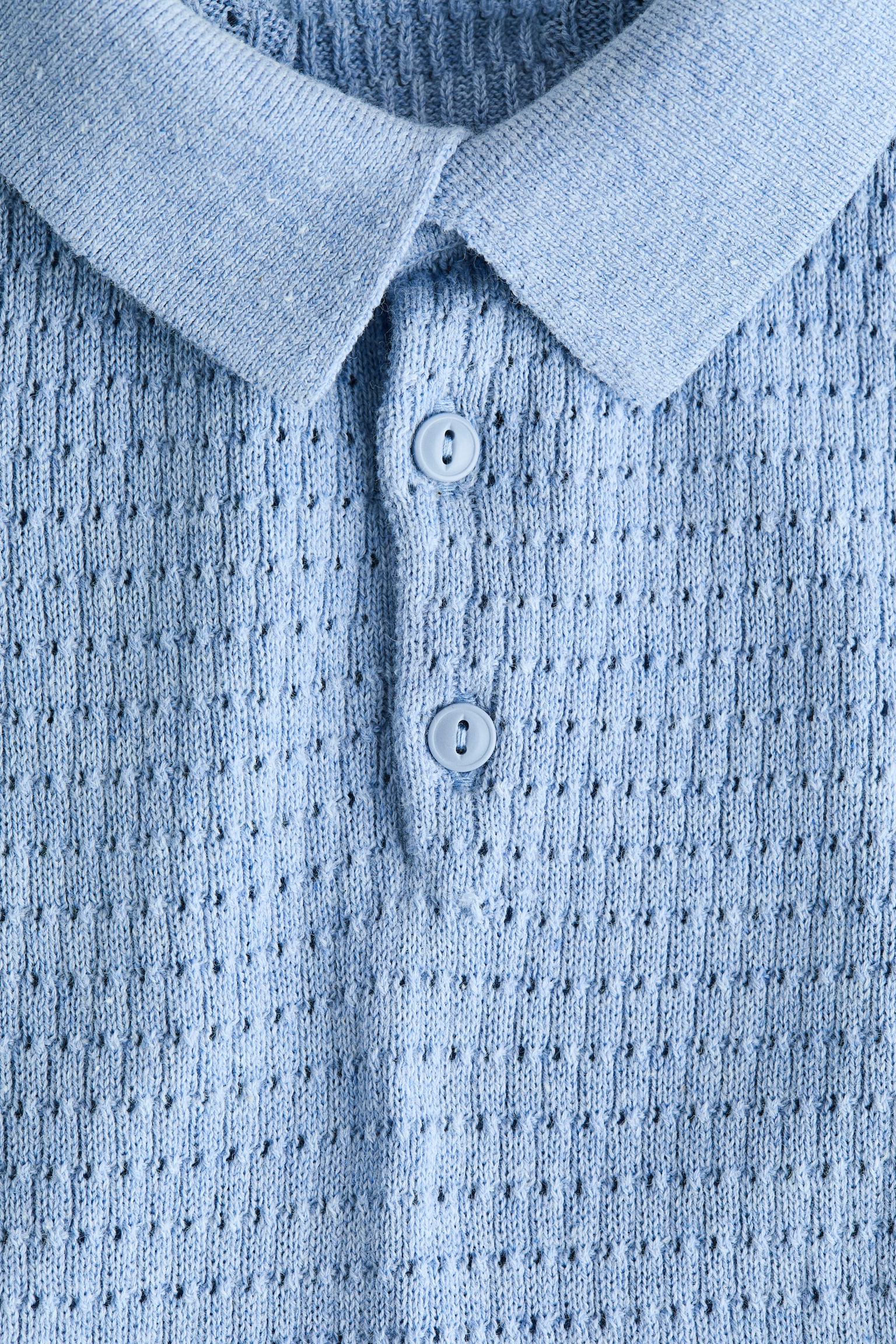 Pointelle-knit cotton polo shirt - Light blue - 2