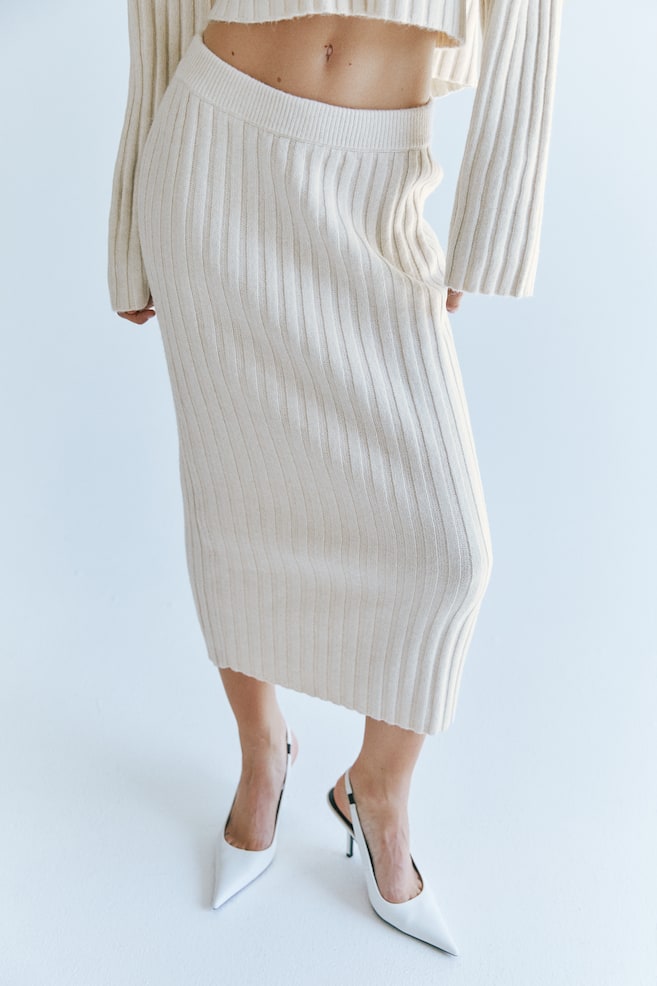 Rib-knit skirt - Natural white - 3