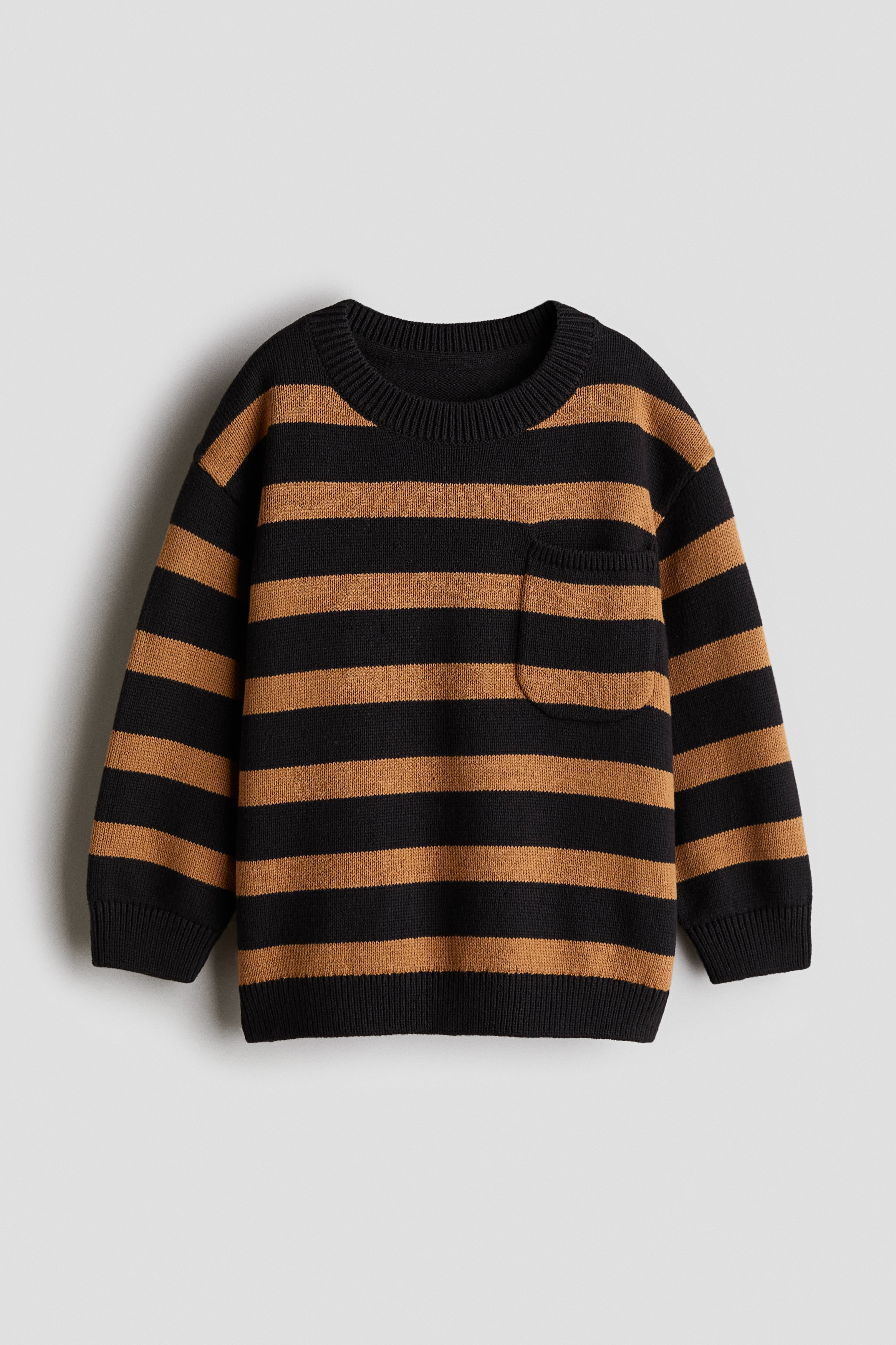 Puuvillainen neulepusero - Musta/Beigeraitainen/Valkoinen/Laivastonsiniraita