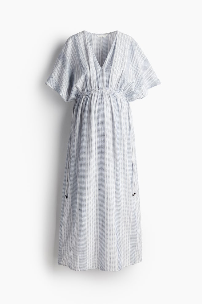MAMA Kleid mit Bindedetails - Weiß/Blau gestreift - 1