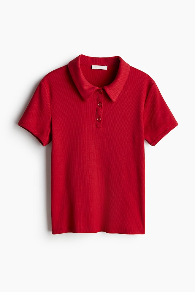 Ribbed polo shirt - Red - 1