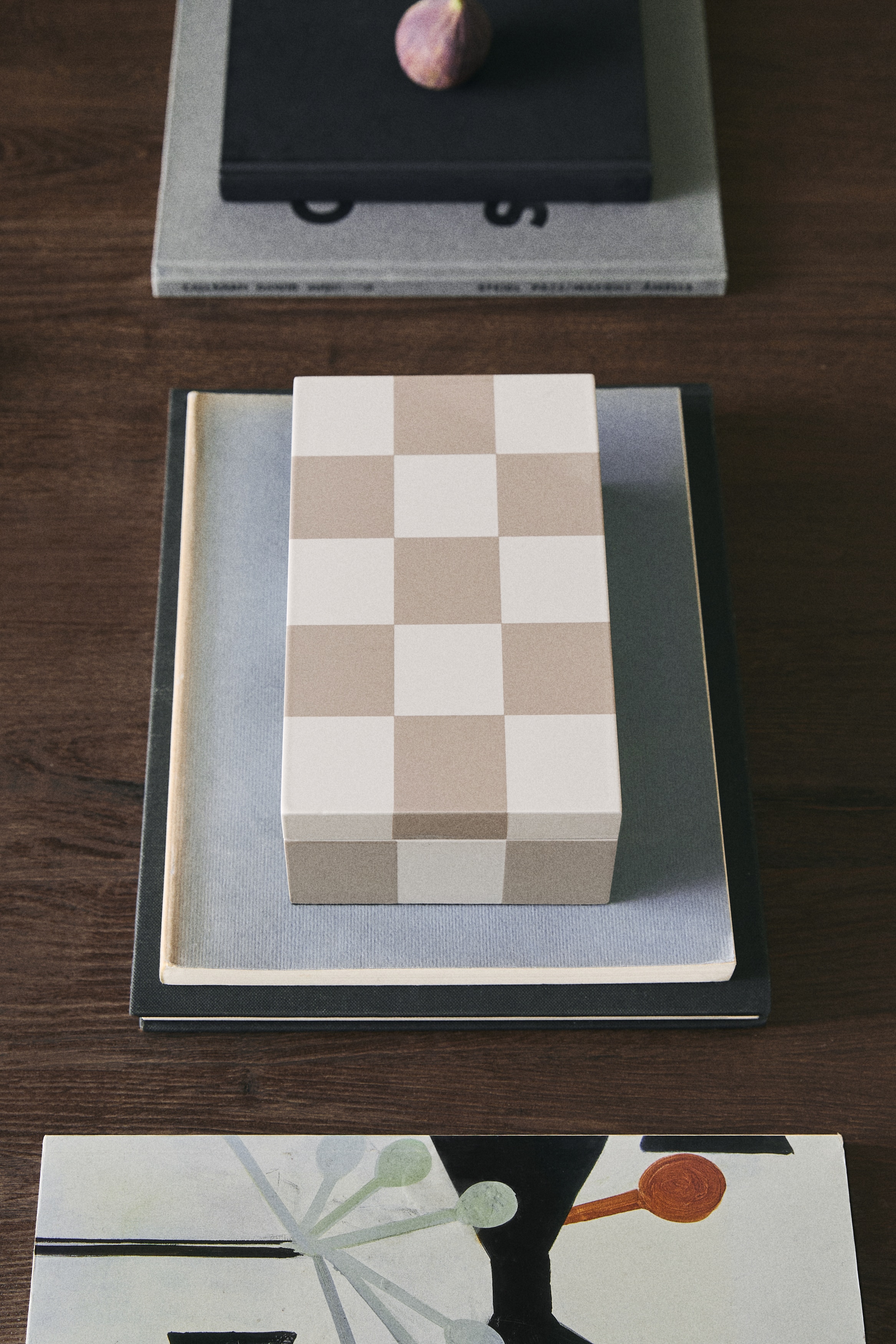 Aufbewahrungsbox mit Deckel - Beige/Weiß kariert