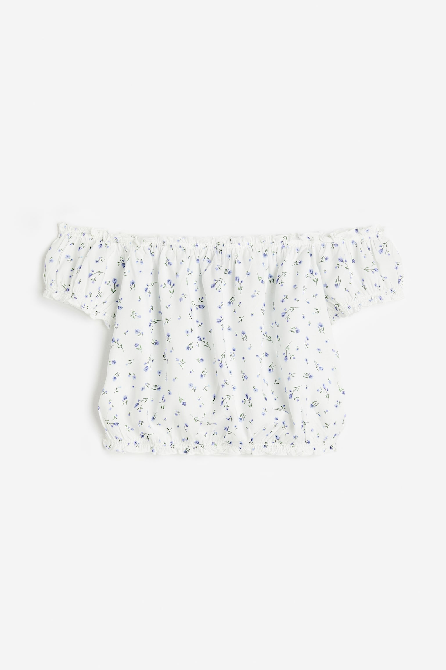 Frill-trimmed off-the-shoulder blouse - White/Small flowers/Black/Floral - 1