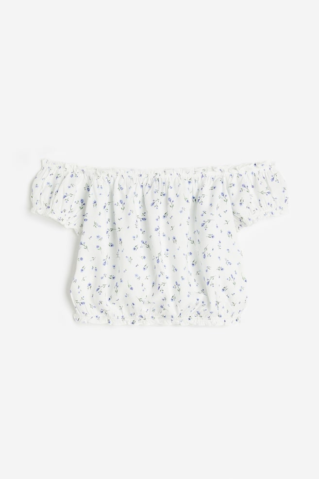 Frill-trimmed off-the-shoulder blouse - White/Small flowers/Black/Black/Floral - 1