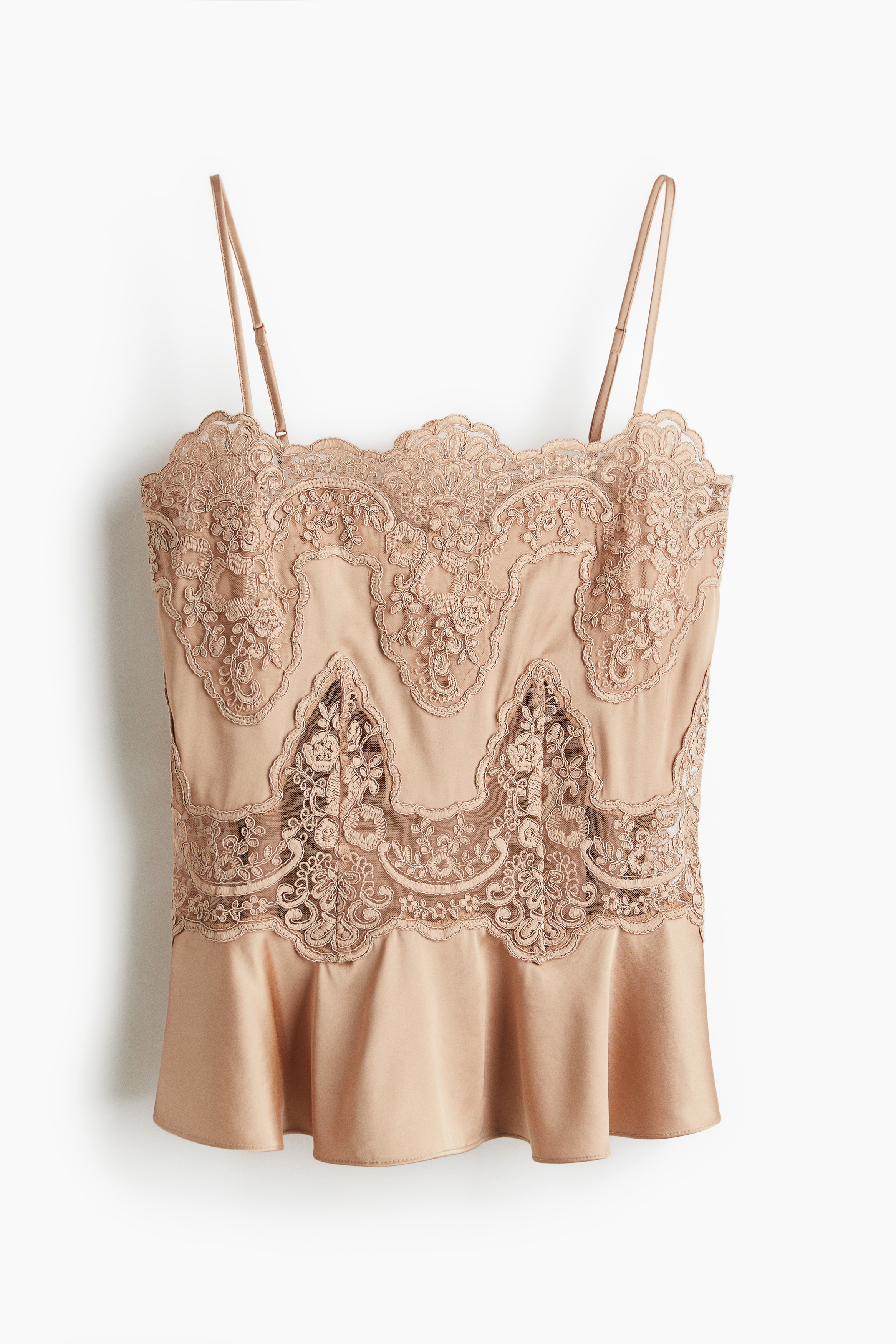 Lace Inset Satin Cami - Beige