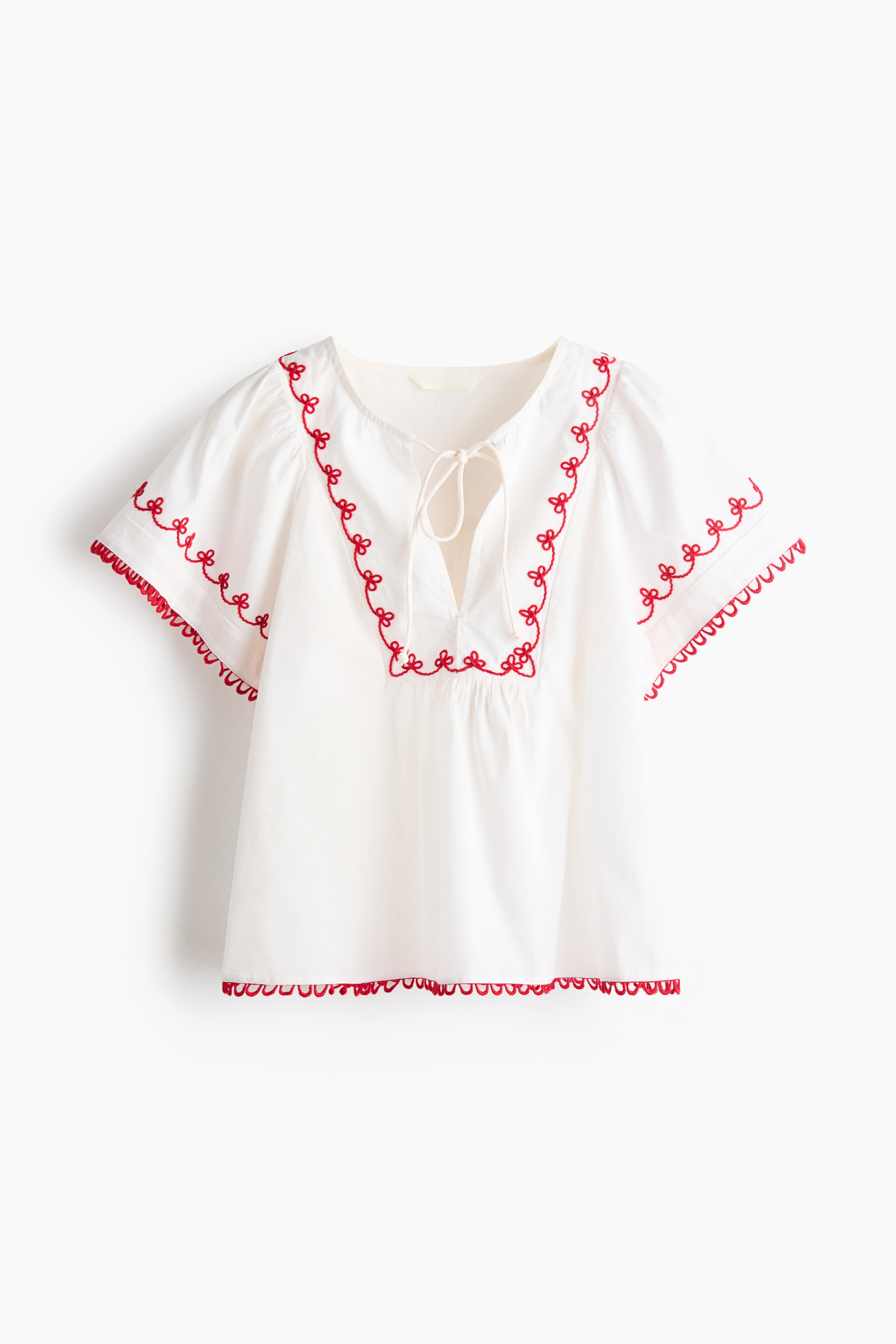 Embroidered cotton blouse - White/Red/White/Blue