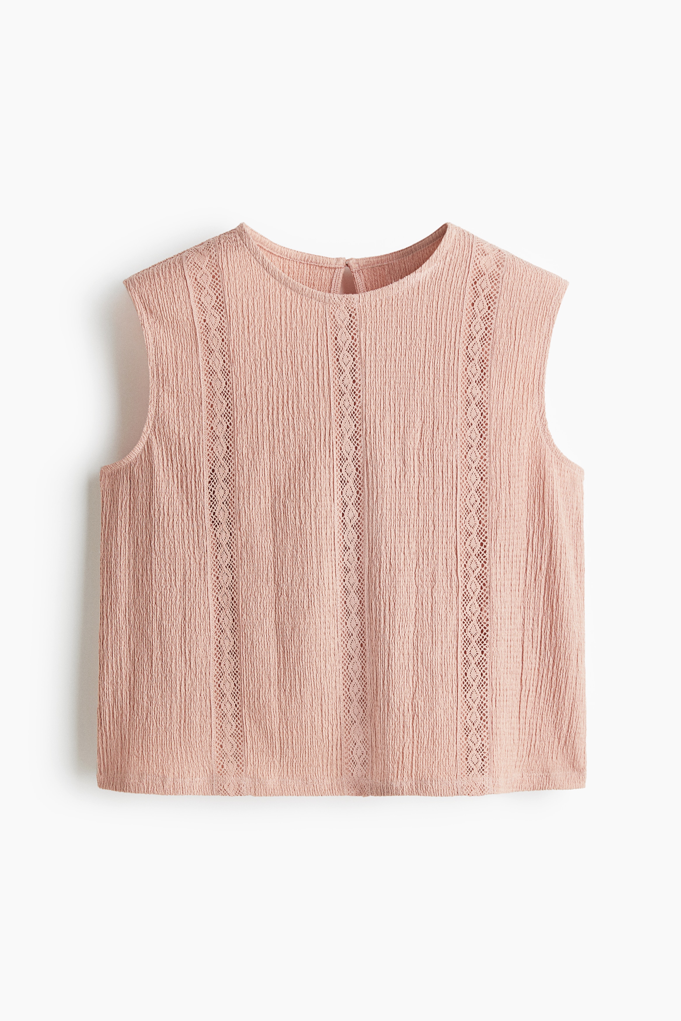 Gecrinkelte Bluse mit Spitzendetails - Pfirsichrosa/Hellgrün/Hellbeige