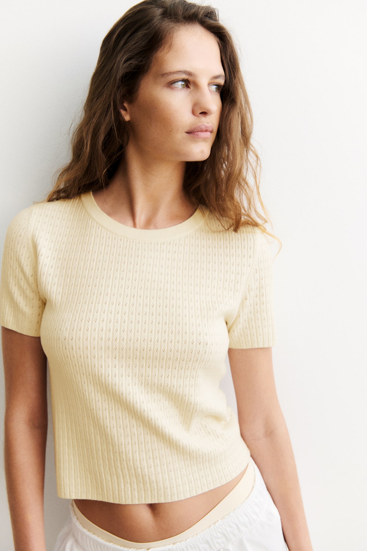 T-shirt en maille pointelle - Crème - FEMME | H&M FR