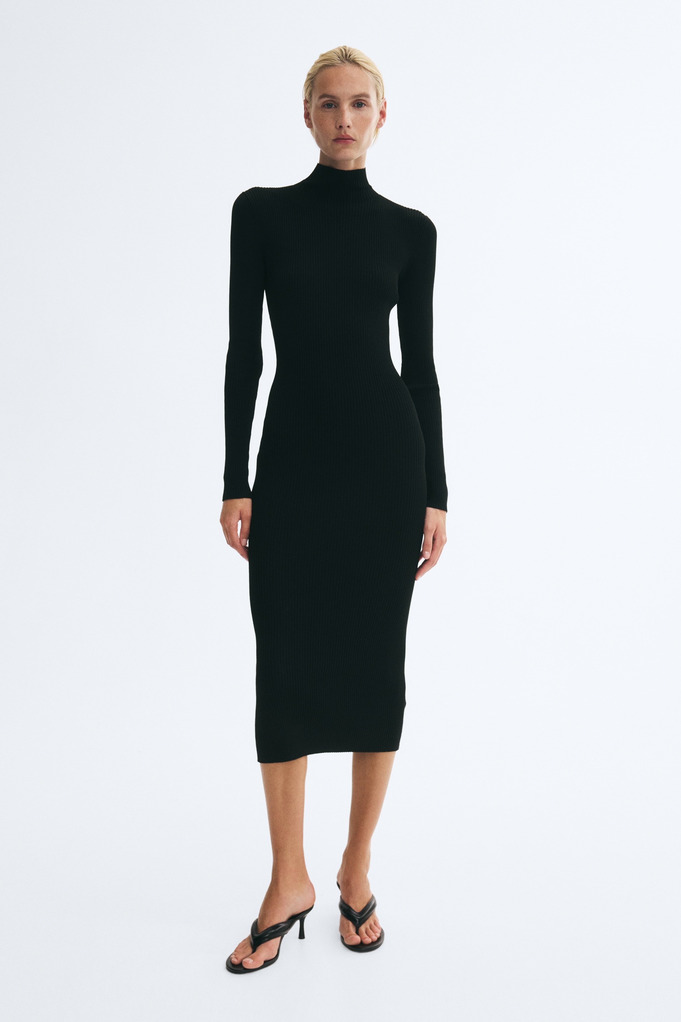 Rib-Knit Mock Turtleneck Dress thumbnail 2