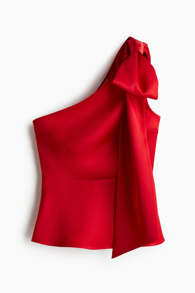 One shoulder-topp med rosett - Röd/Mörkgrön - 1