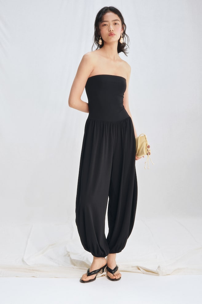 Balloon-Leg Bandeau Jumpsuit-Black - 4