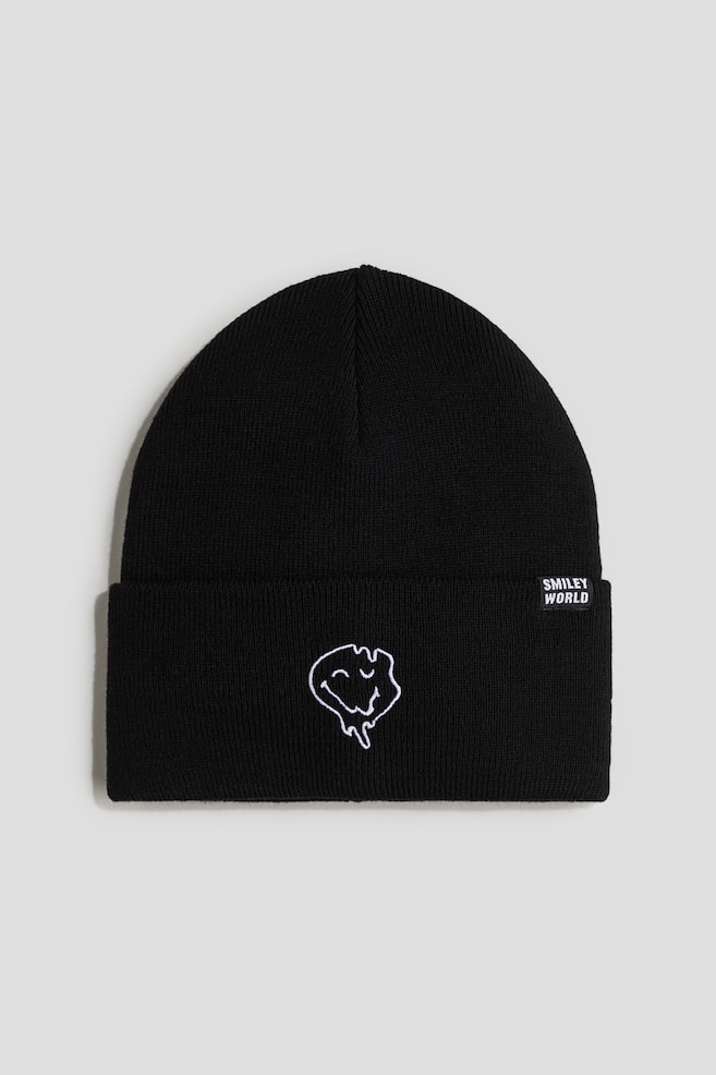 Embroidered-Detail Beanie - Black/SmileyWorld® - 1