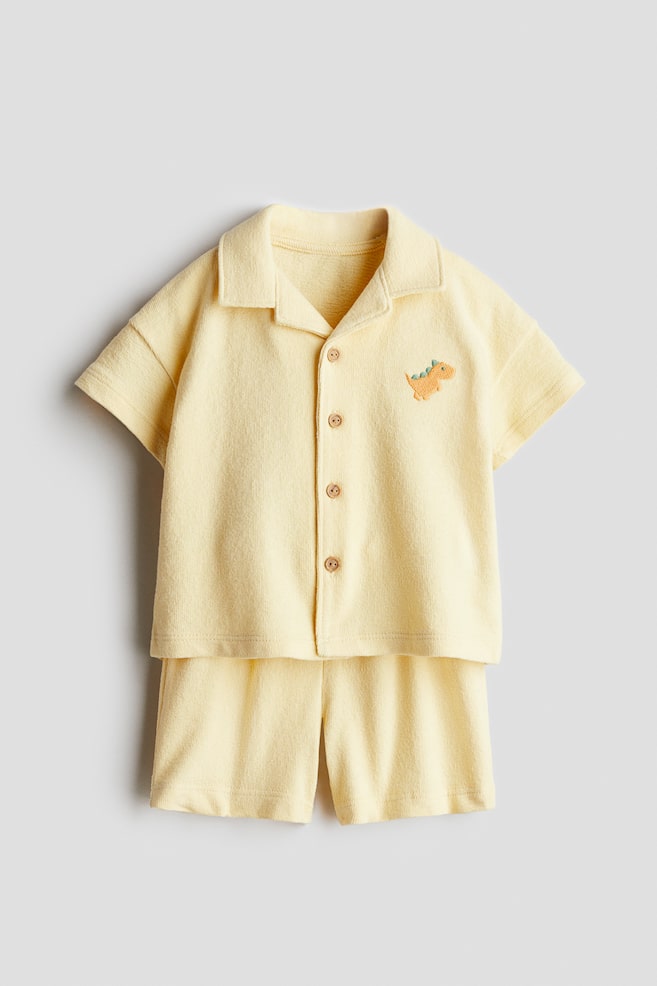 2-piece Terry Resort Shirt & Shorts Set - Yellow/Dinosaur/Light beige/Dinosaurs - 1
