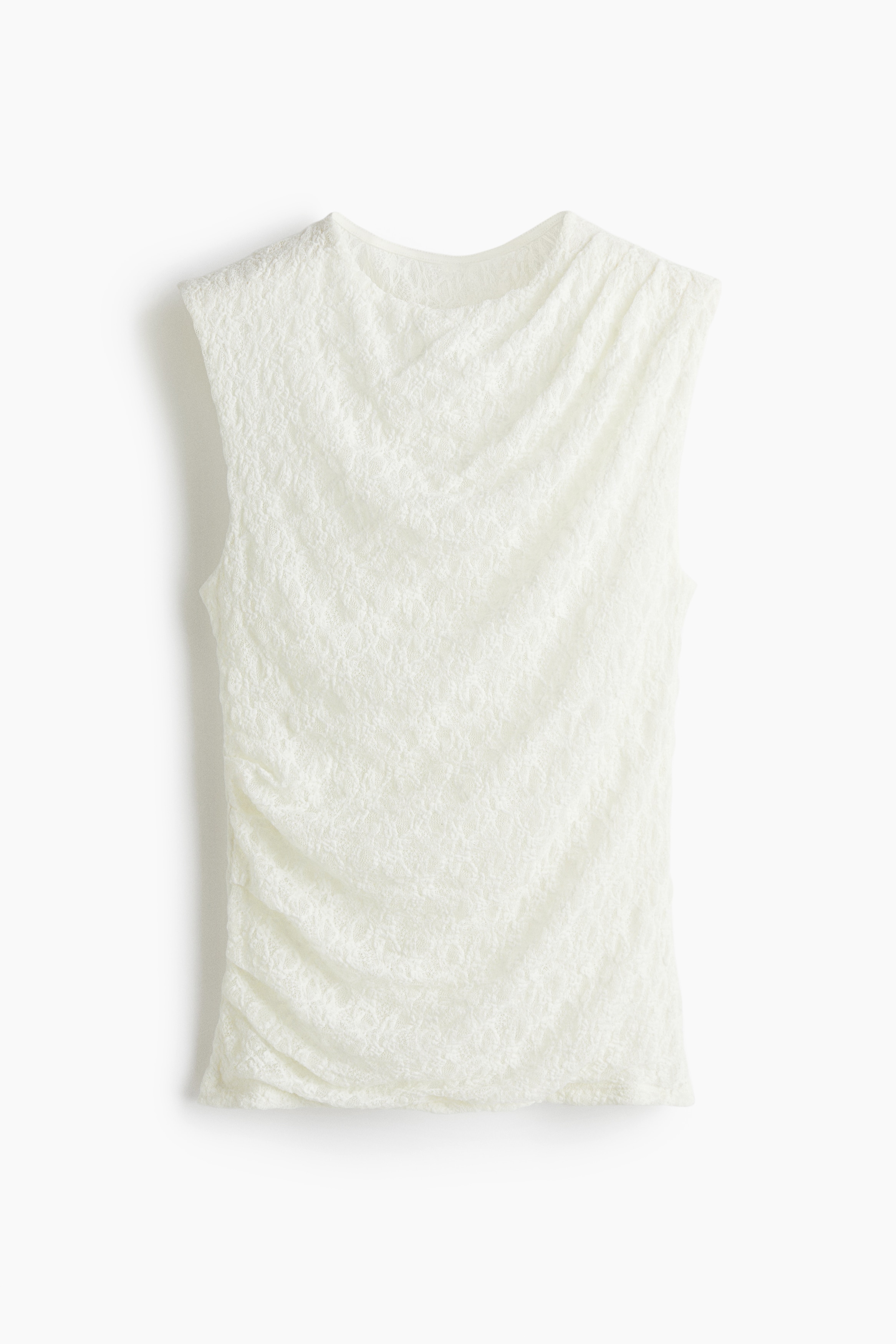 Draped Lace Jersey Top - White