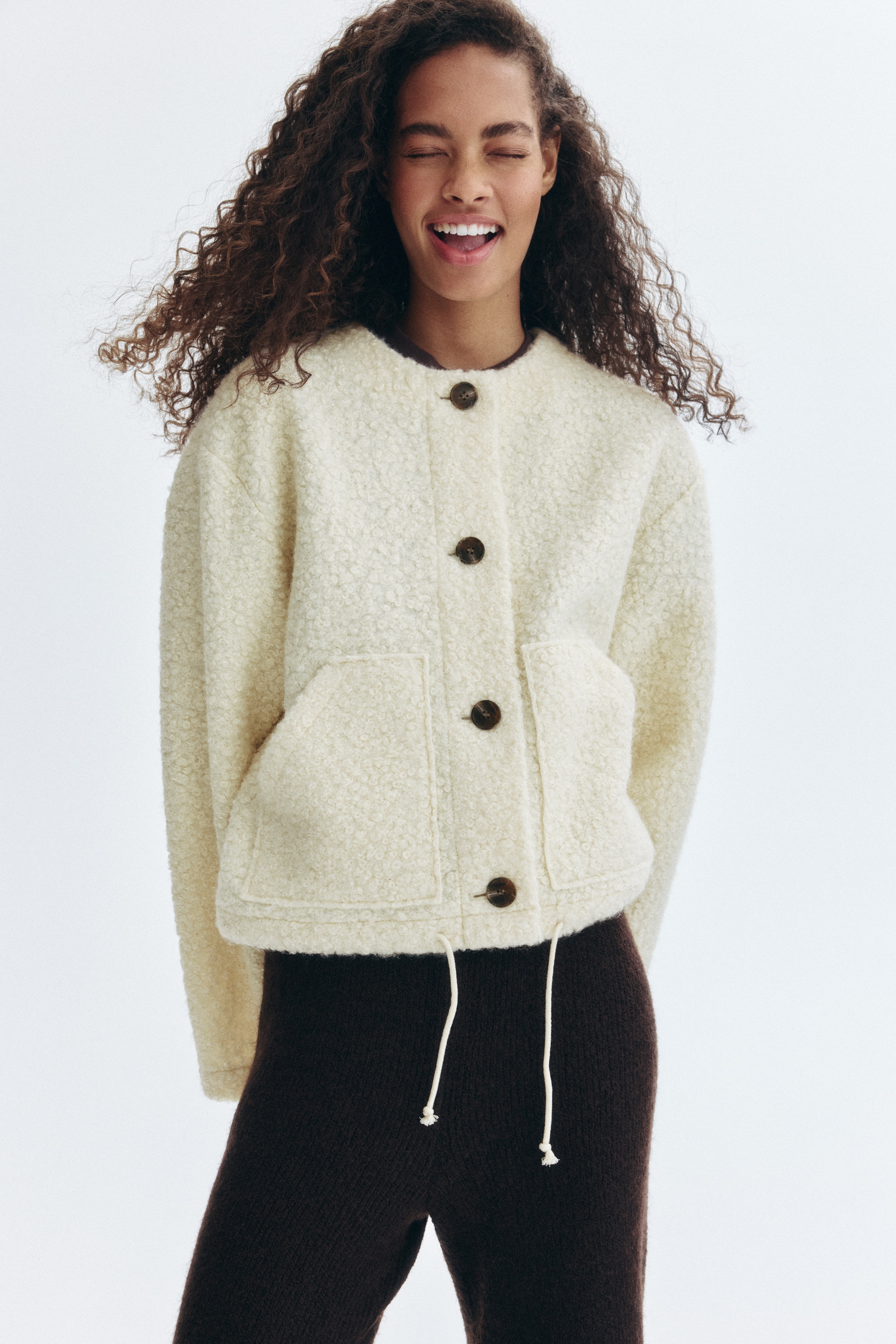 H & M - テディジャケット - ベージュ