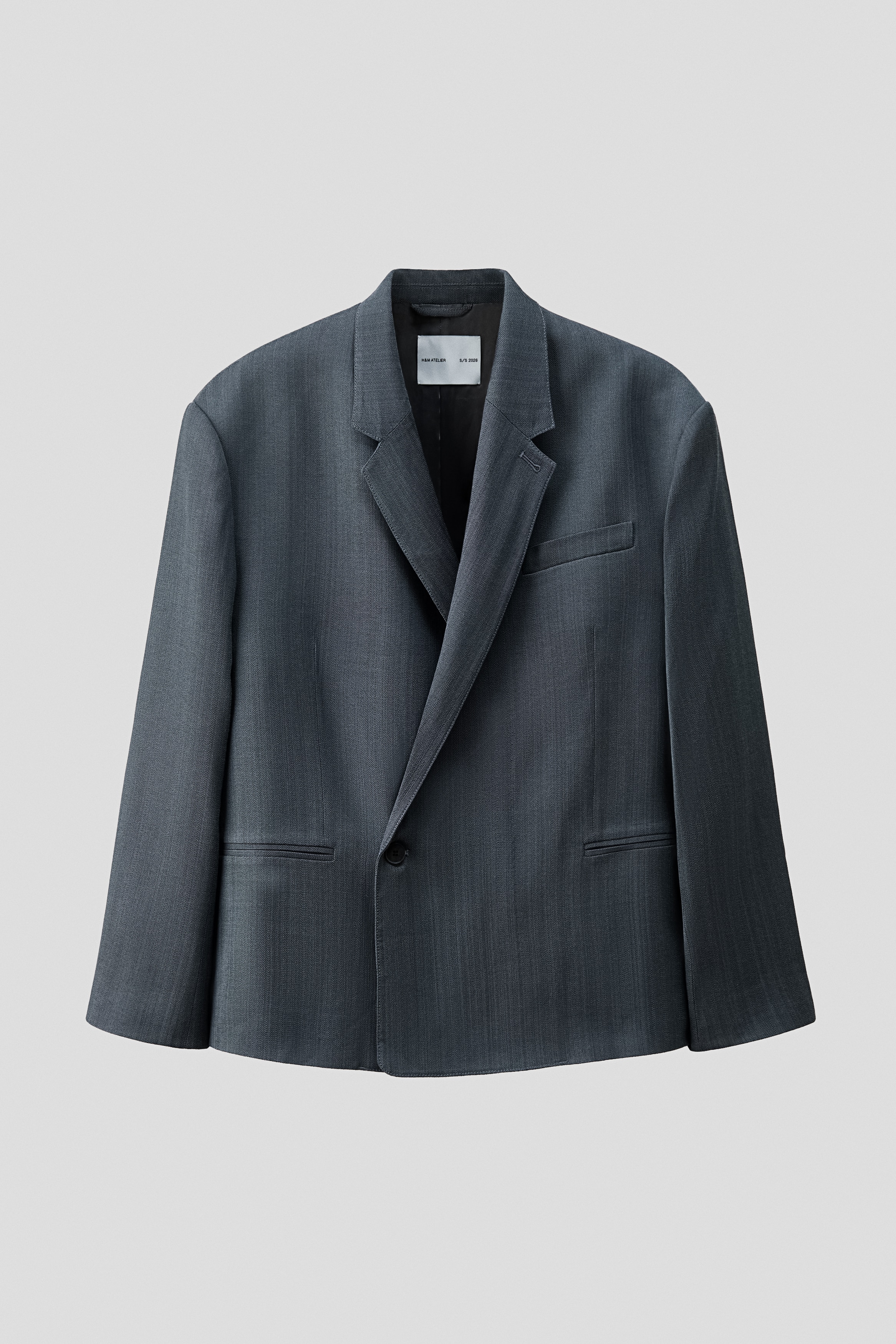 Men's Dark gray Loose-Fit Single-Breasted Wool-Blend Suit Jacket