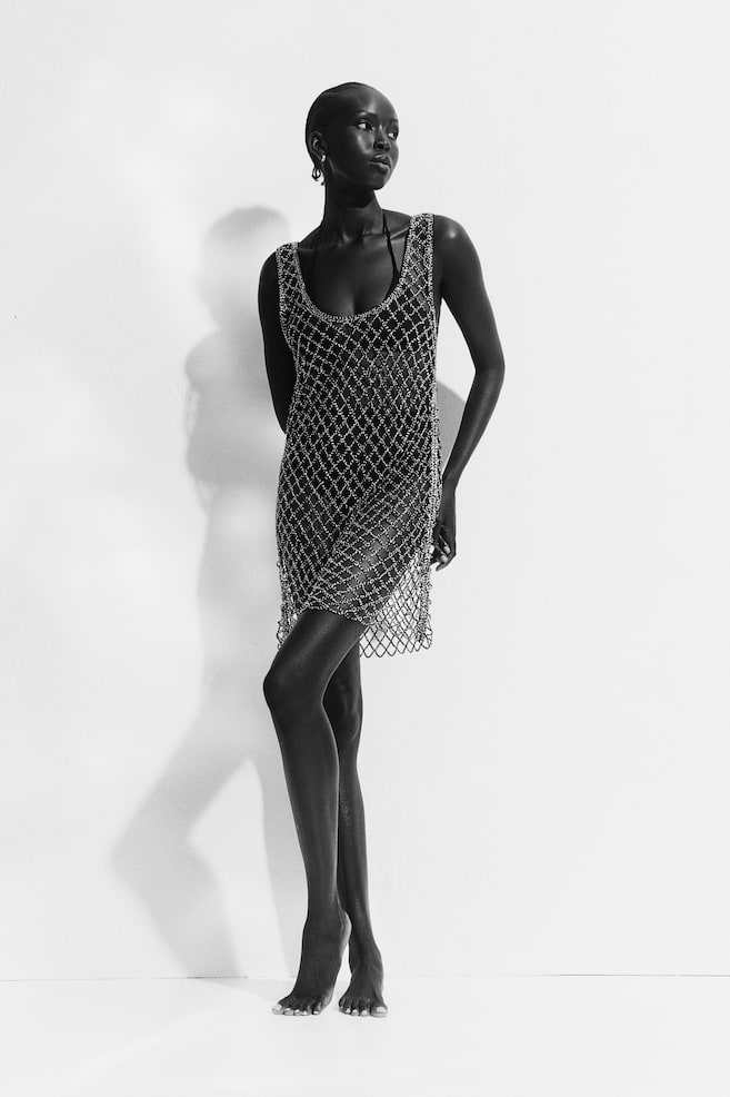 Beaded fishnet beach dress - Black/Silver-coloured - 5
