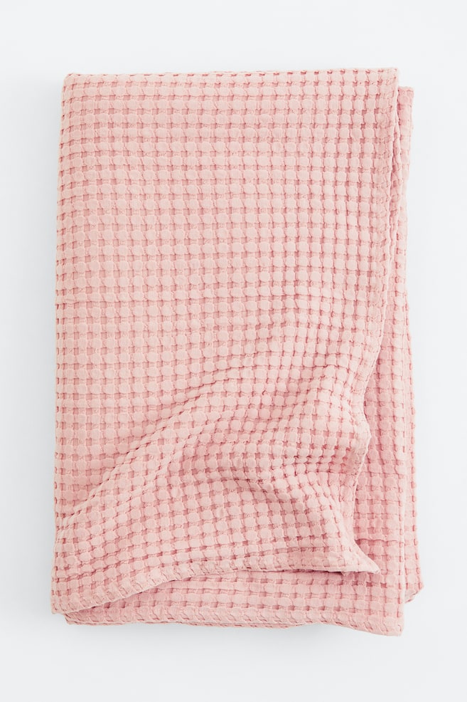 Waffled cotton bedspread - Powder pink - 1