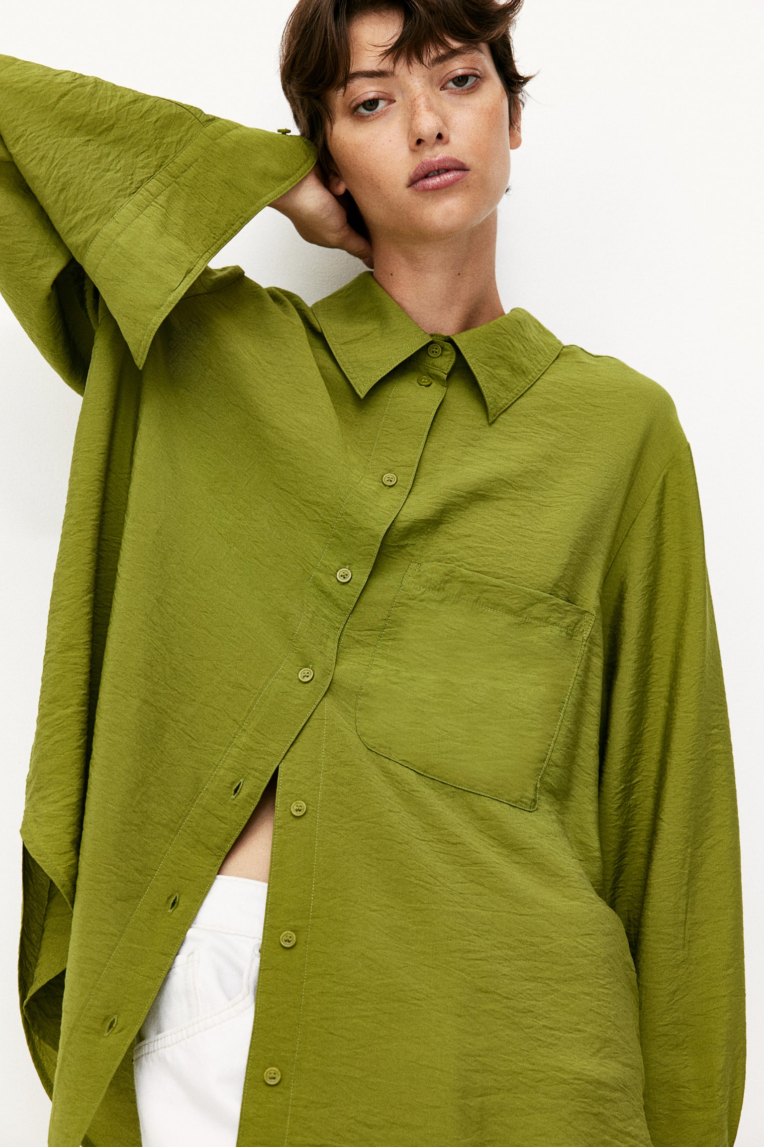 Viscose-blend shirt - Olive green/Powder pink/Black/White patterned - 6