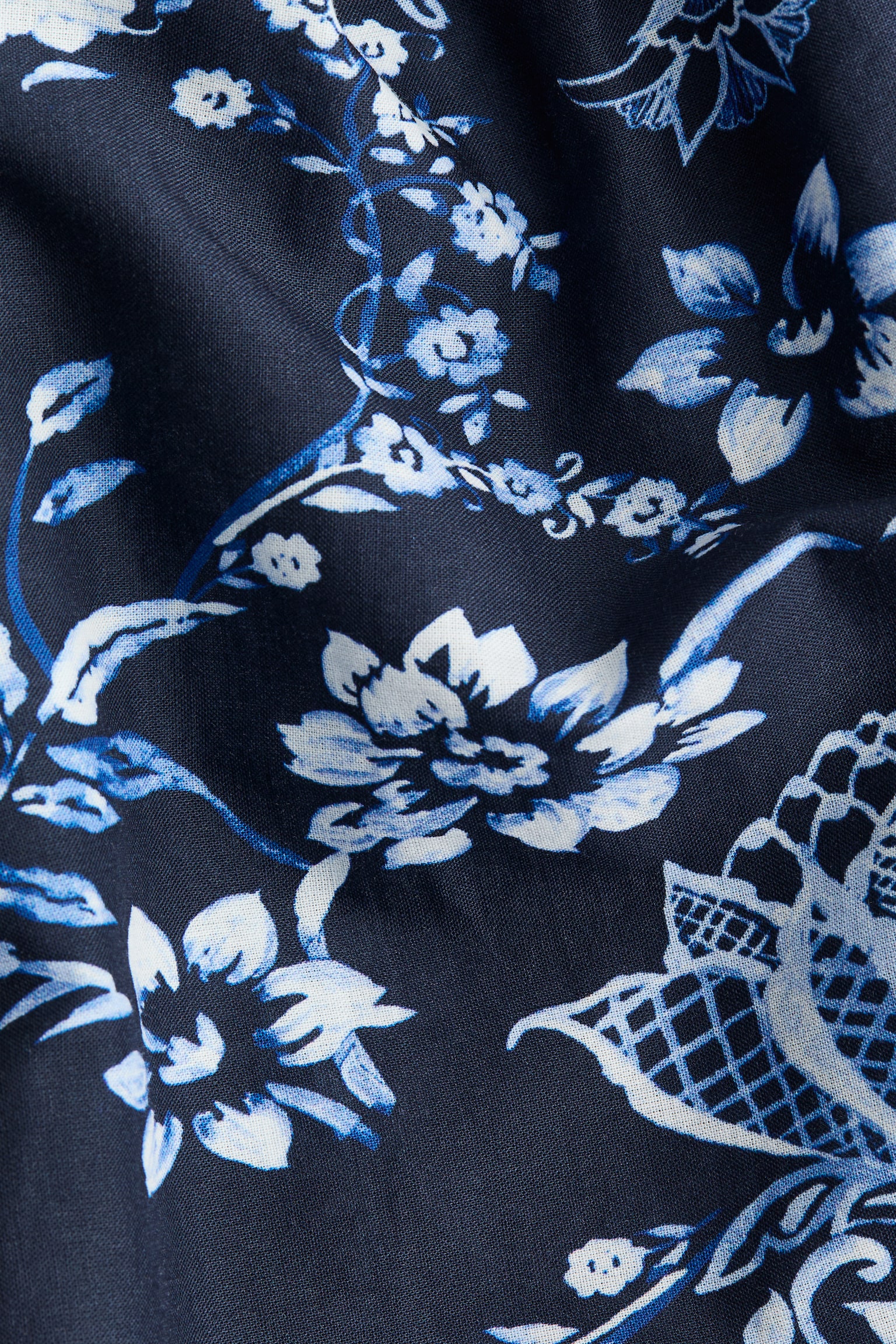 שמלת כותנה עם כתפיות נקשרות - כחול נייבי/פרחוני - 5