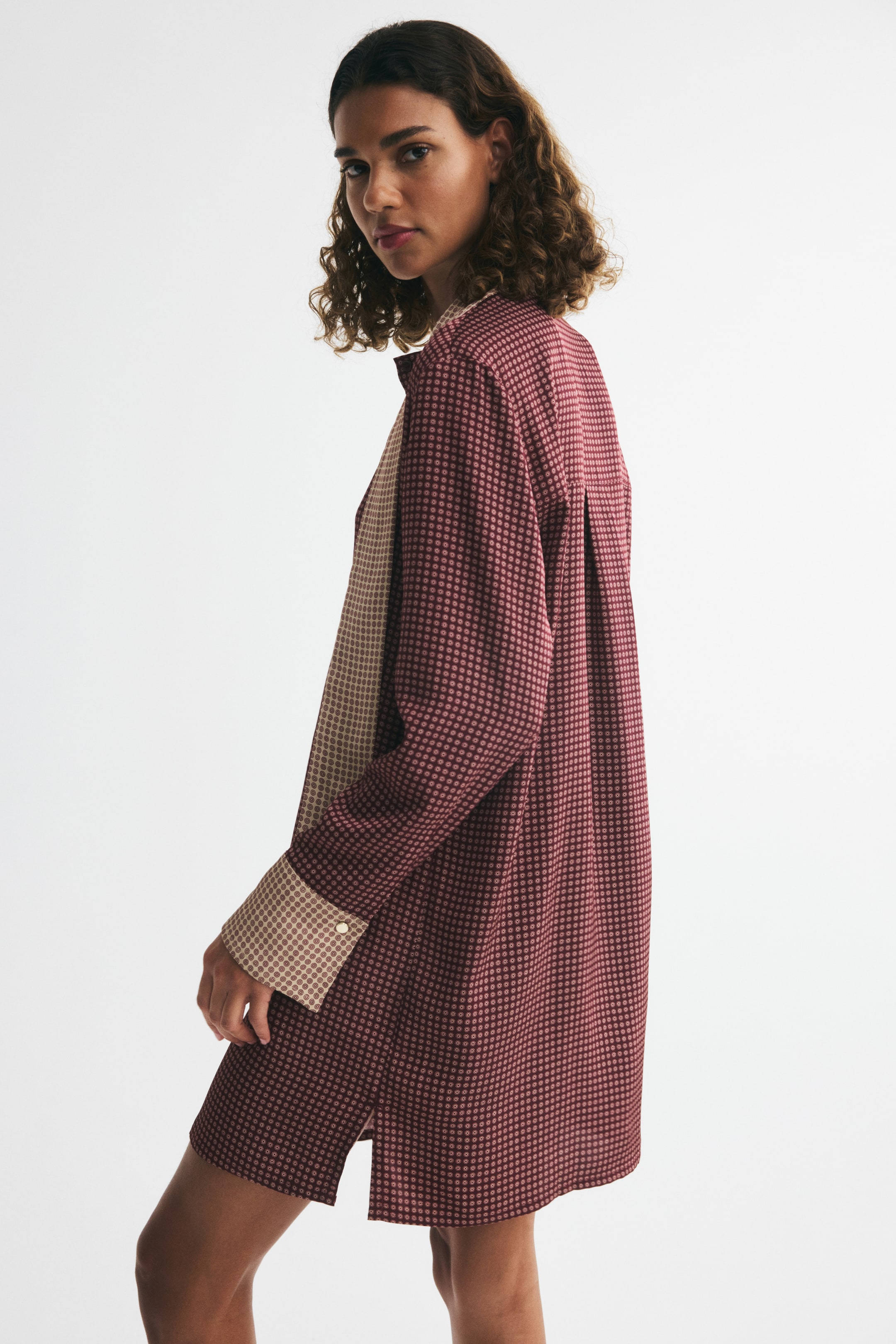 Scarf-Collar Button-Front Dress
