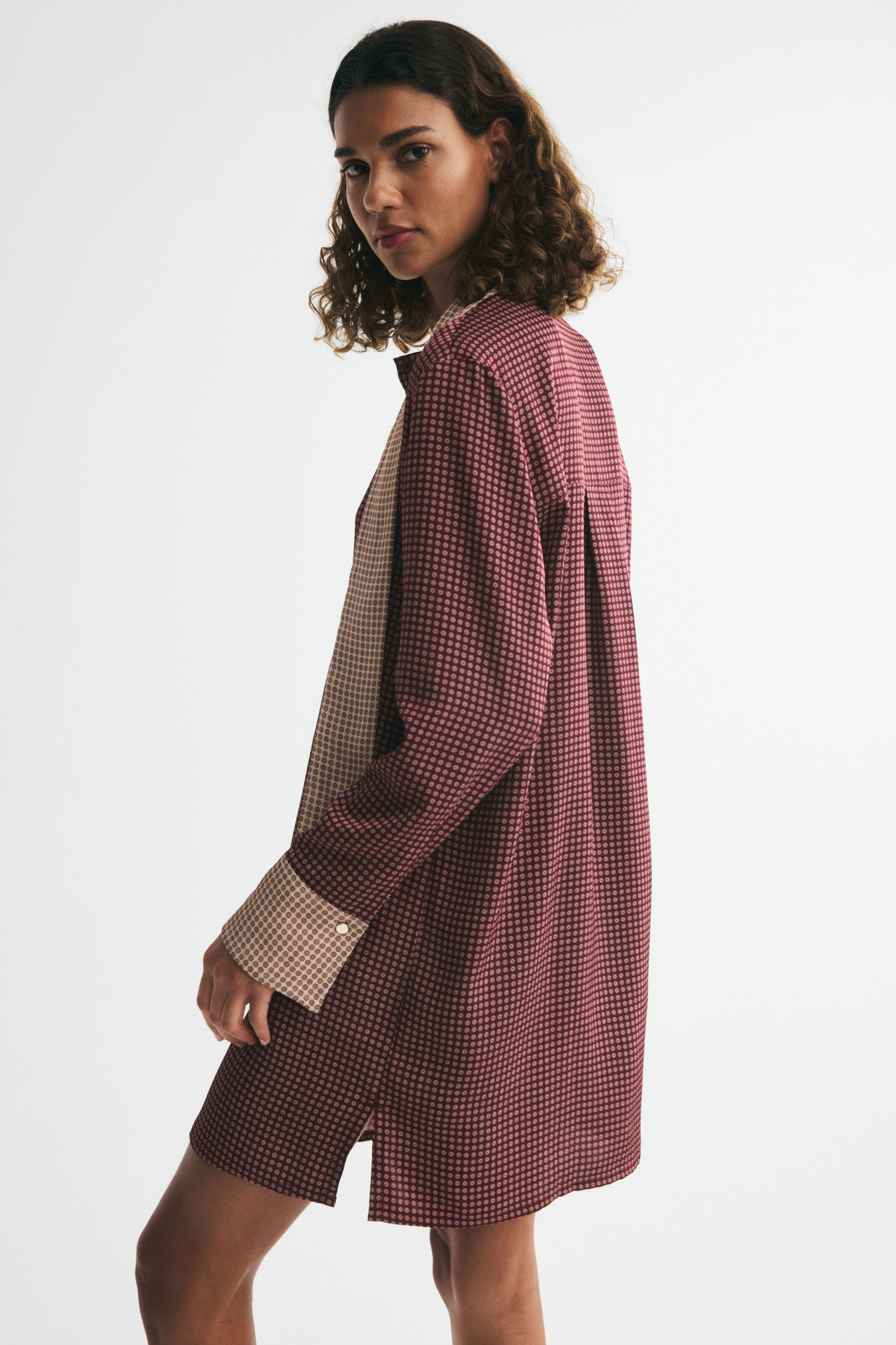 Scarf-Collar Button-Front Dress