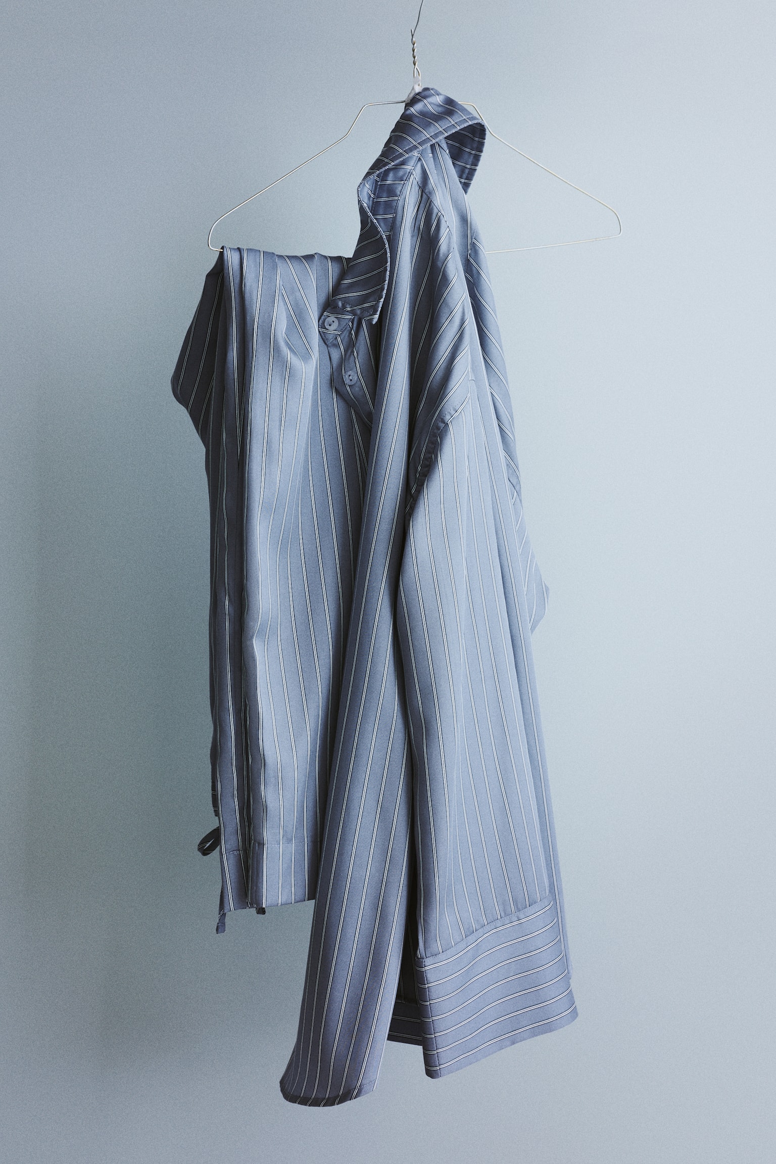 Striped Lyocell Satin Pajamas - Dusty blue/striped/Light beige/striped - 1