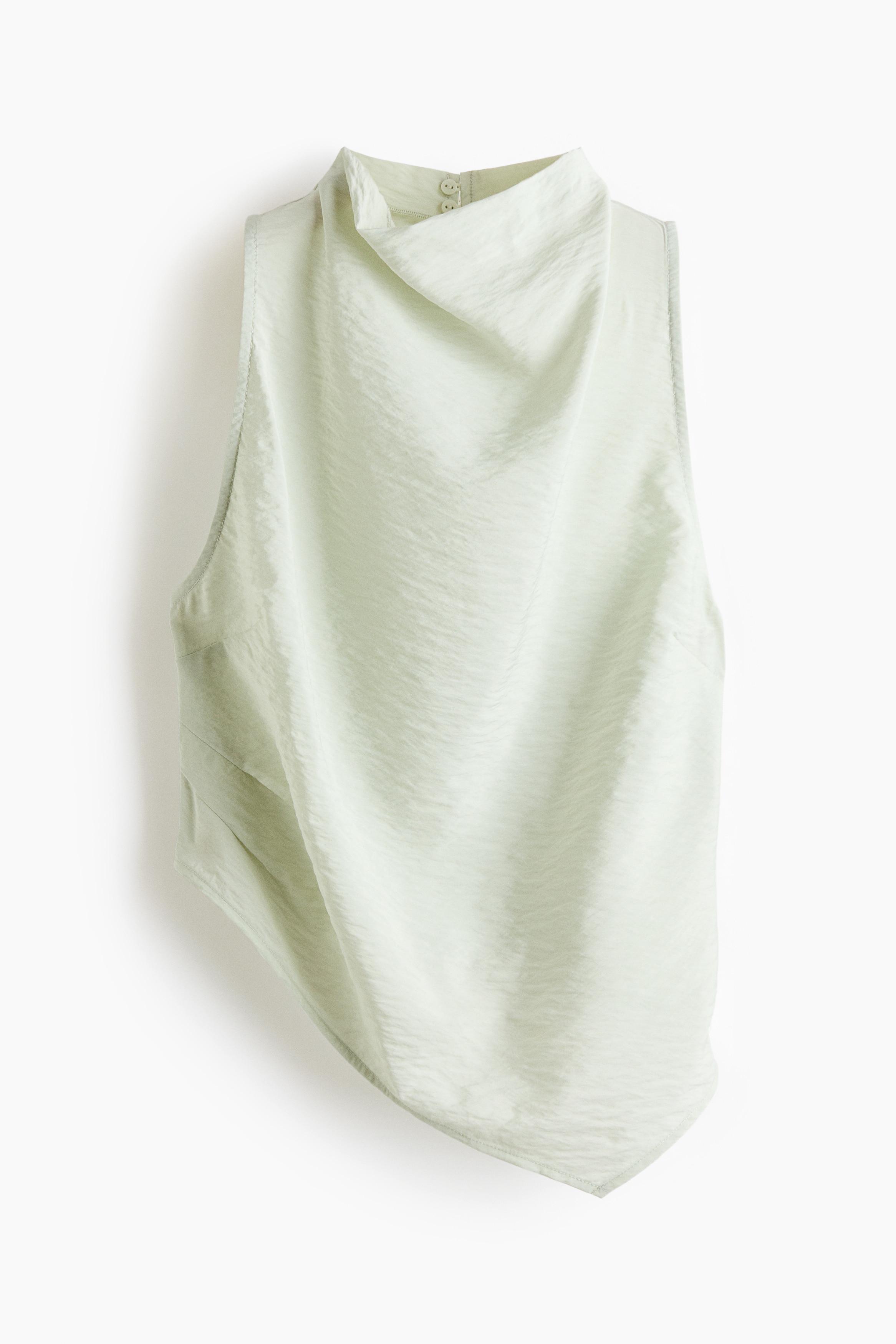 Asymmetric cowl-neck top - Light dusty green/White/Light turquoise