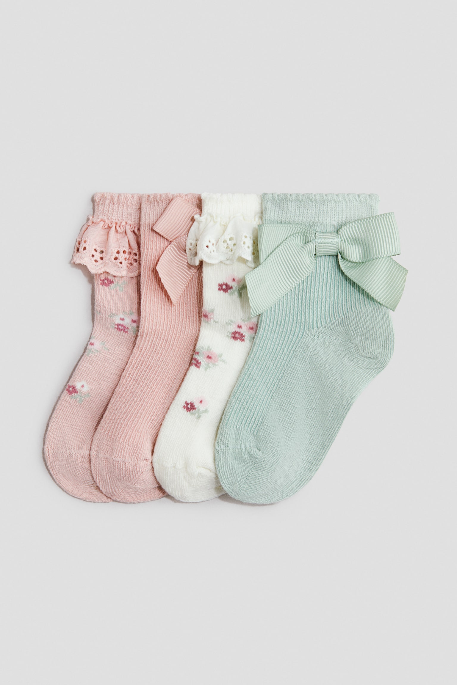 4-pack Socks - Light pink/floral/Beige/light pink/Light purple/pink/Pink/light purple/Dark red/beige/Red/hearts/Pink/silver-colored
