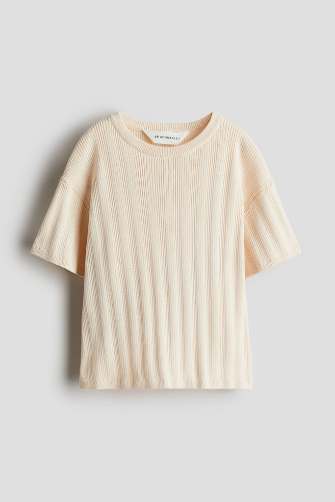 Rib-knit cotton T-shirt - Cream - 1