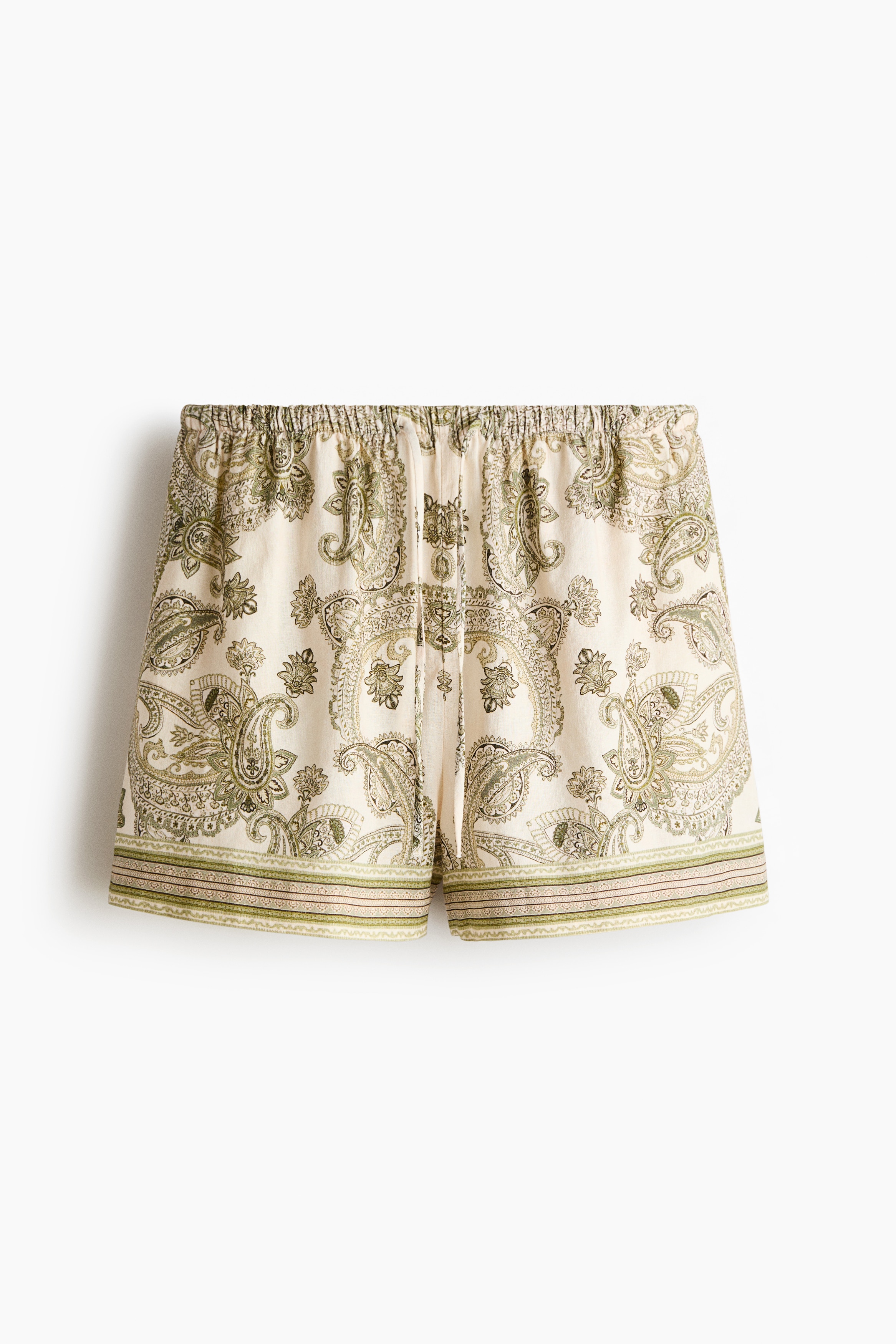 Shorts i hørblanding - Lys beige/Paisleymønster/Mørkerød/Stribet