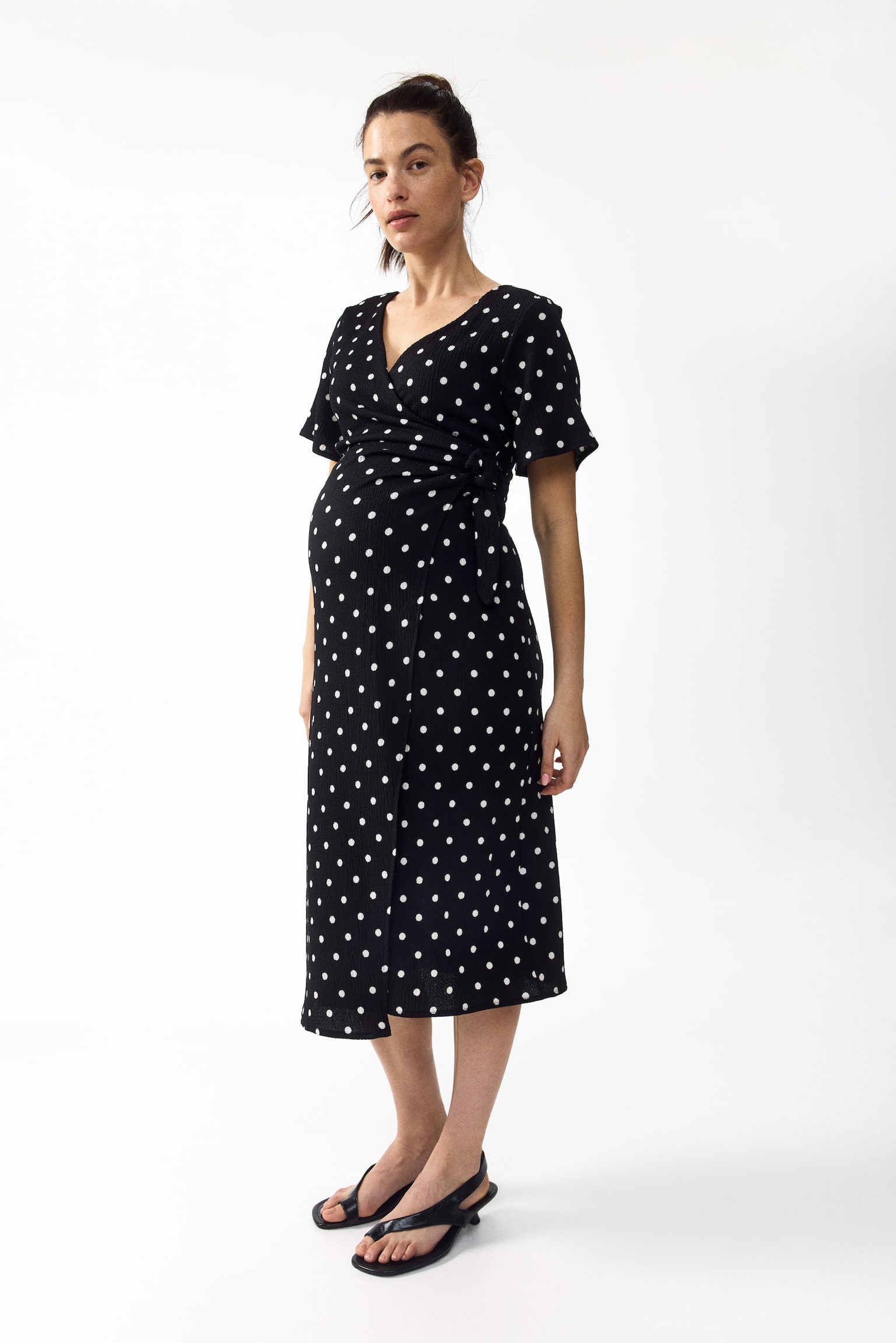 MAMA Crinkled wrap dress - Black/Polka dot/Light beige/Cream/Black patterned/White/Red patterned - 4