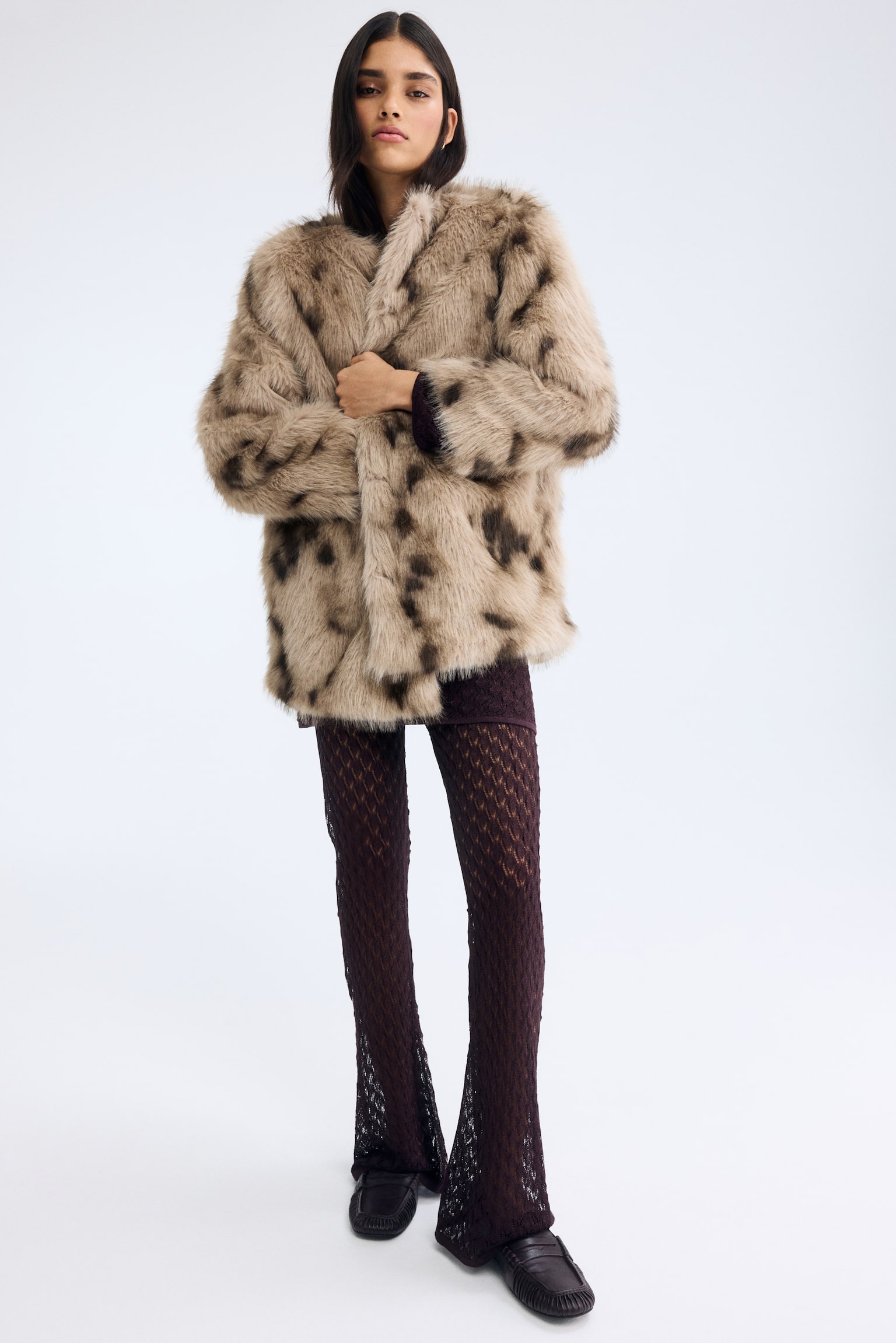 Pantalón en tejido pointelle brilloso - Rojo ciruela/Negro - 2