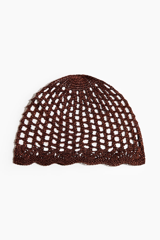 Crochet-Look Hat - Brown/Light beige/Light purple - 1