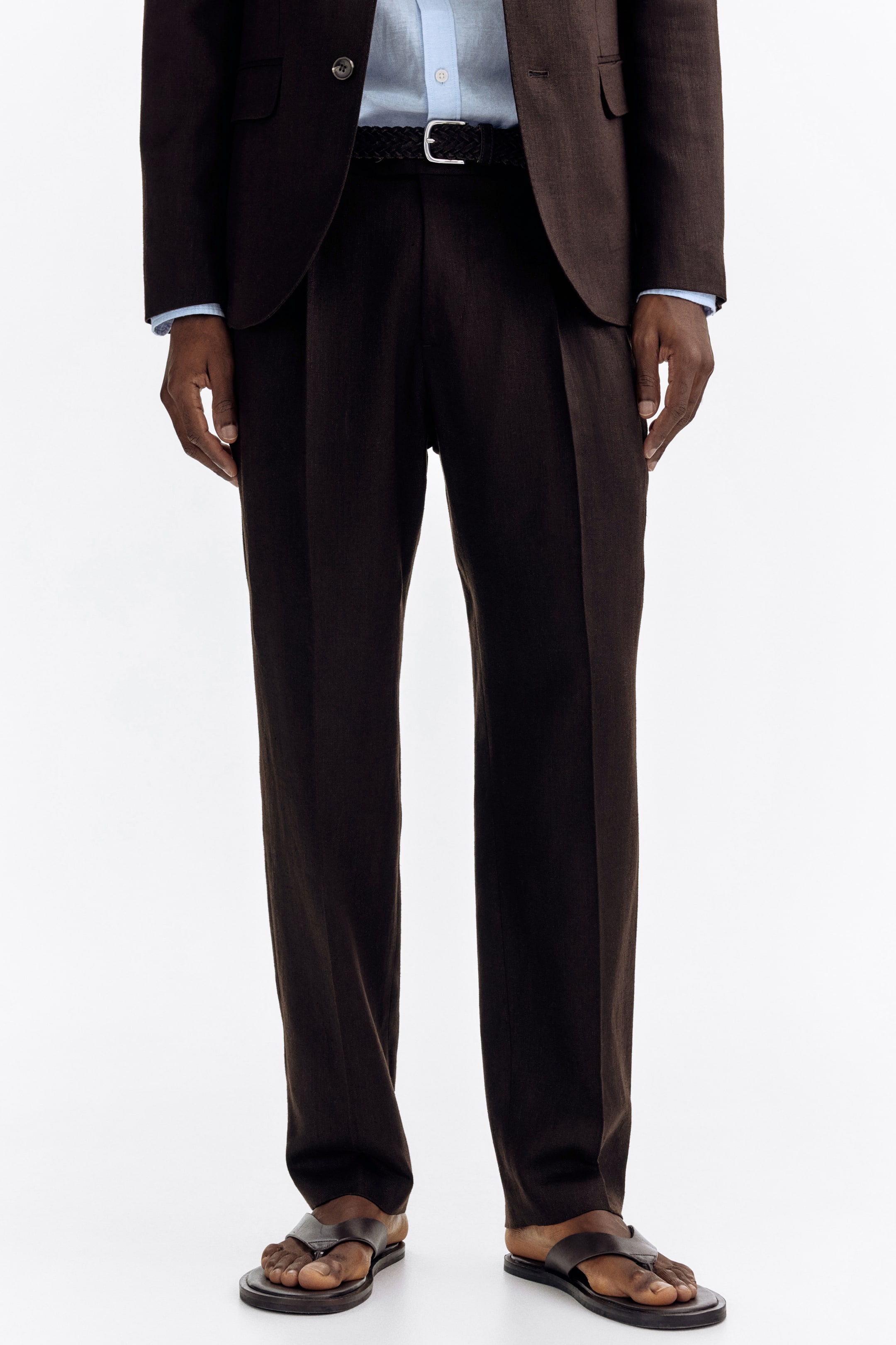 Regular-Fit Tailored Linen-Blend Pants - Dark brown - Men | H&M PH