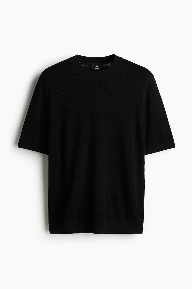 Regular Fit Hole-knit T-shirt - Black/White - 1