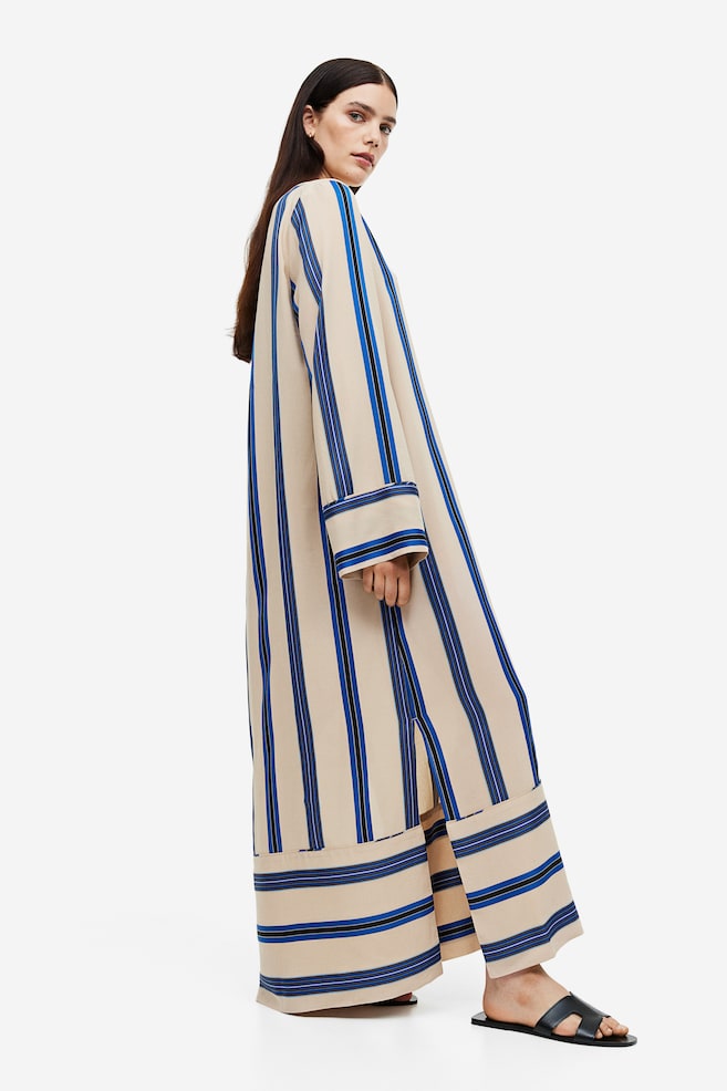 Lyocell-blend tunic dress - Beige/Blue striped - 3