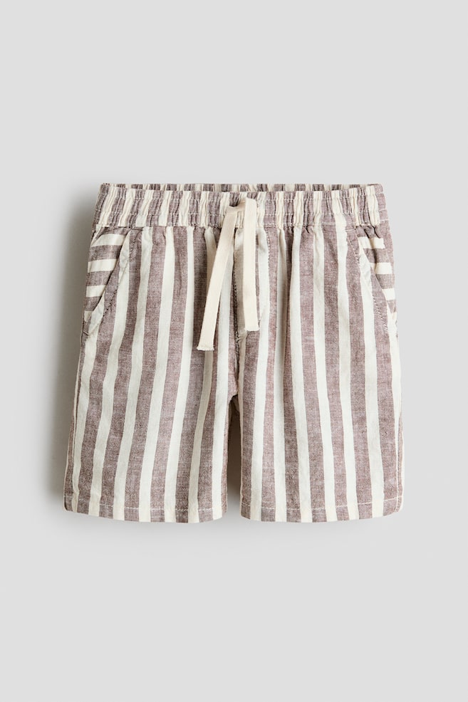 Linen-blend drawstring shorts - Brown/White striped/Light beige/Blue/Cream/Striped/Navy blue - 1