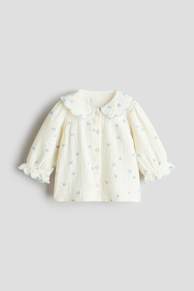 Cotton Muslin Blouse - Cream/Hearts/White/Floral - 1