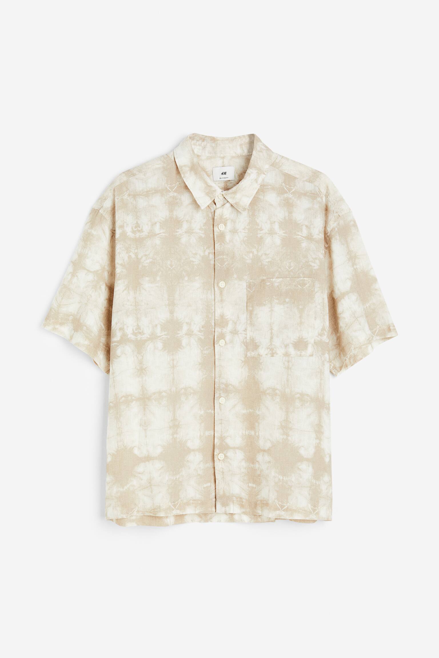 Relaxed Fit Short-sleeved Linen-blend Shirt - Beige/tie-dye - 1