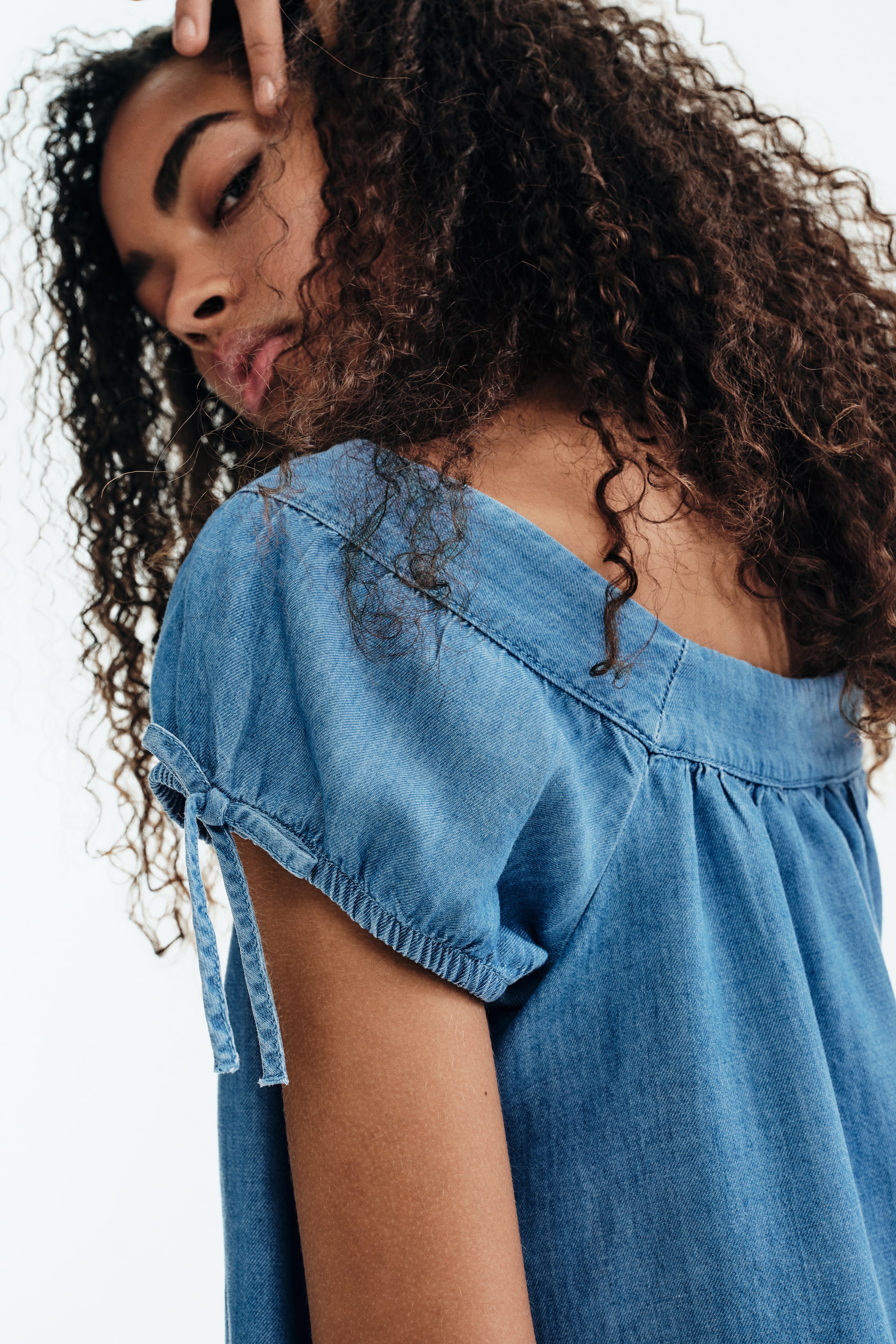 Puff-Sleeved Denim Blouse