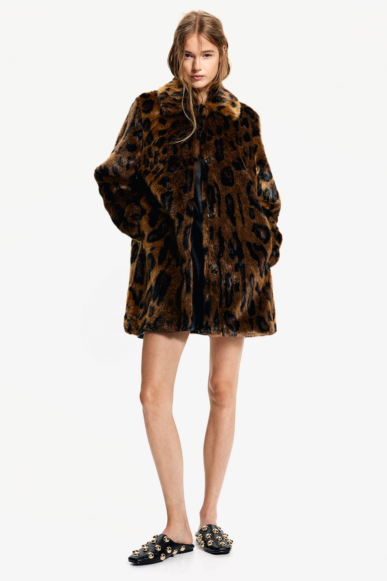 Leopard Fake Fur Mantel H&m Leopard Print Imitation Fur Coat
