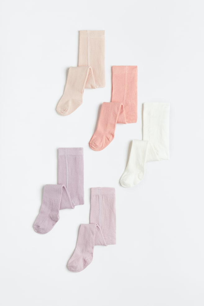 5-pack fine-knit tights - Purple/Pink/Natural white/Grey marl/Pink/Yellow/Purple/Pink/Light pink/White