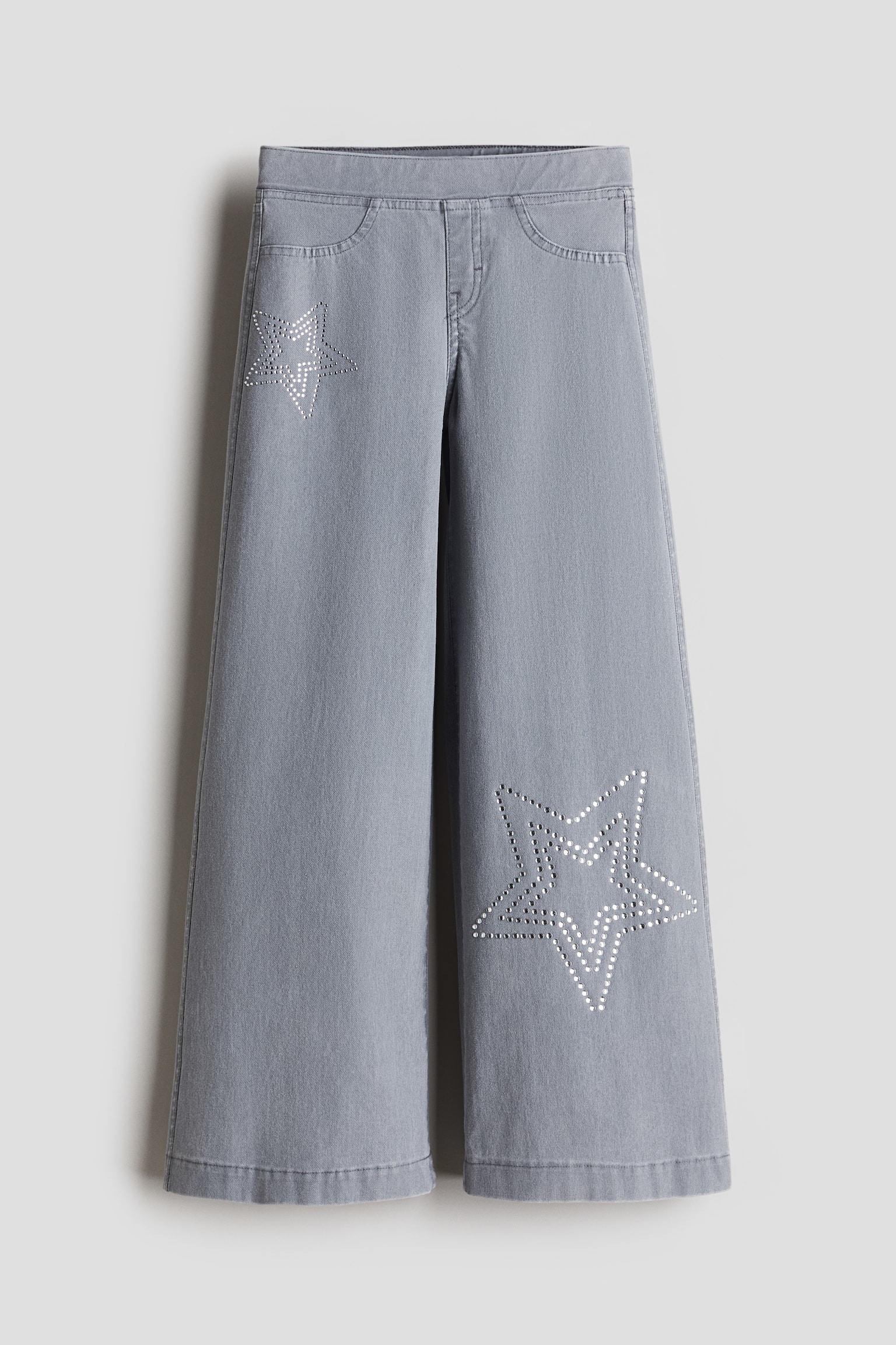 Wide denim-look trousers - Light grey/Stars/Dark grey - 1